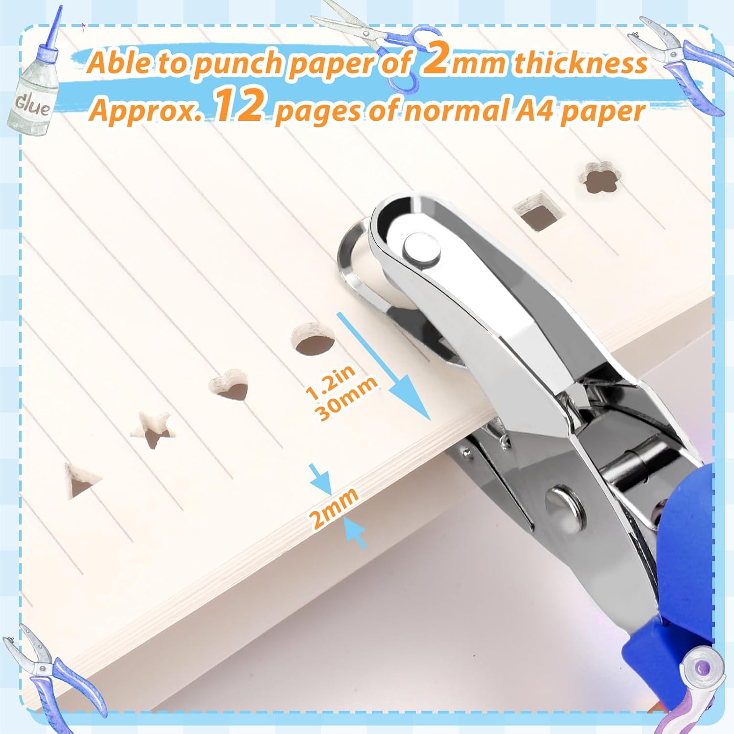 Modacraft 6-Pack Craft Hole Punchers Set - 1/4" Hole Punch Tool for Scrapbooking, Card Making, Binder Tabs | Circle, Heart, Star, Triangle Shapes | Soft-Grip Handles, Lightweight