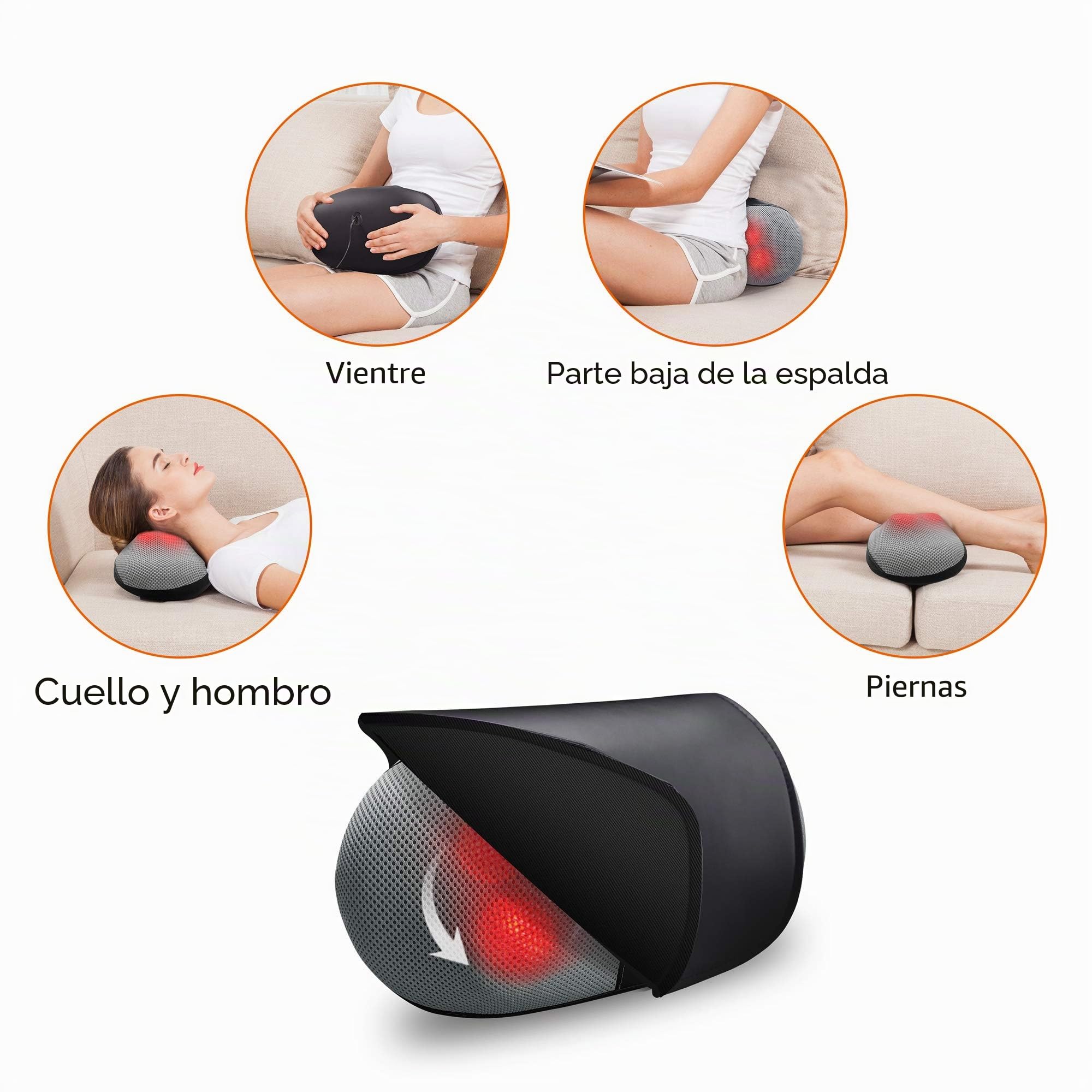Cojín de masaje Snailax con función térmica, aparato de masaje Shiatsu para cuello,hombros y espalda, con cabezales giratorios 3D, ideal para el hogar o la oficina; regalo ideal para hombres y mujeres