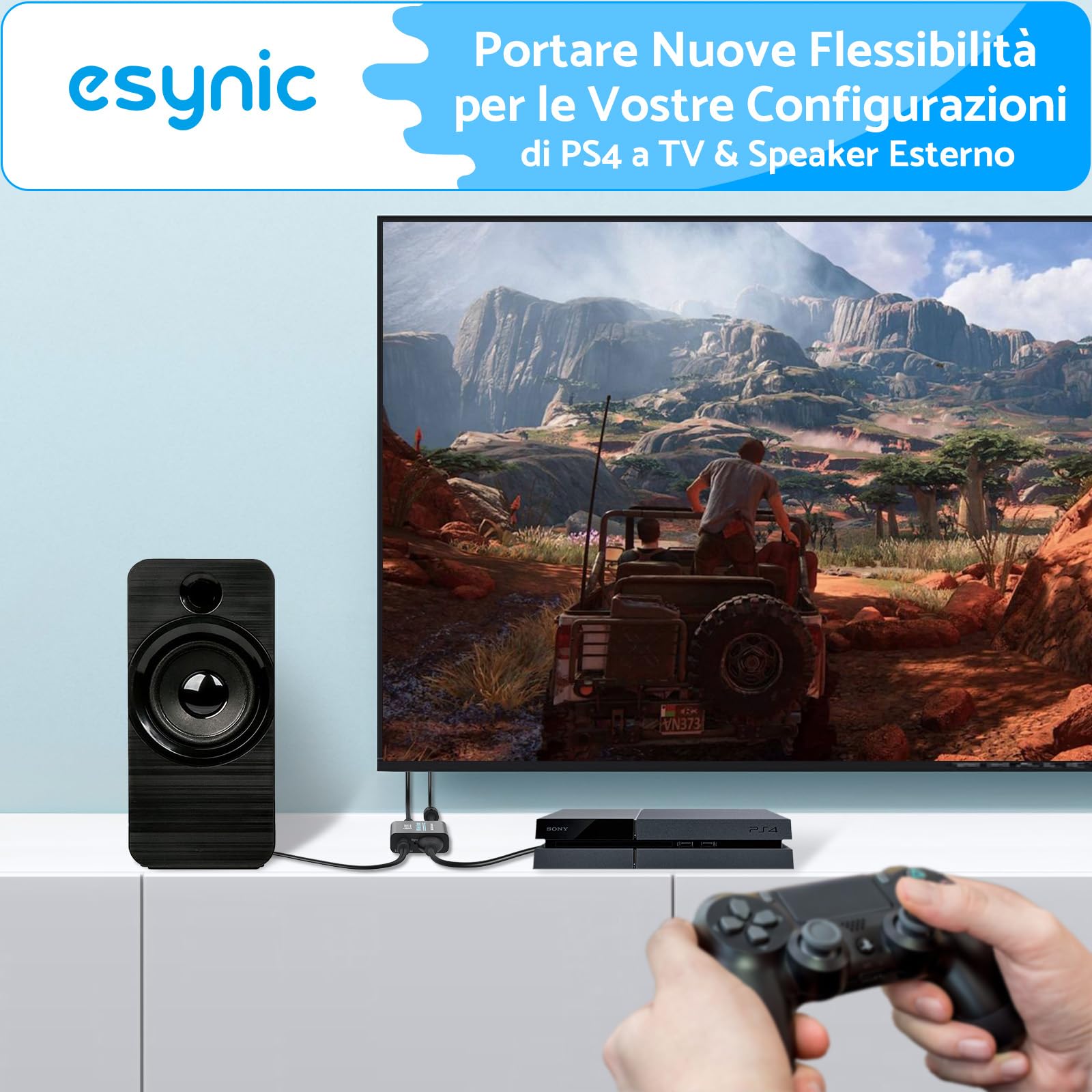eSynic Estrattore Audio HDMI a 3,5 mm Portatile Convertitore HDMI a RCA Supporto 4K@30Hz/1080p