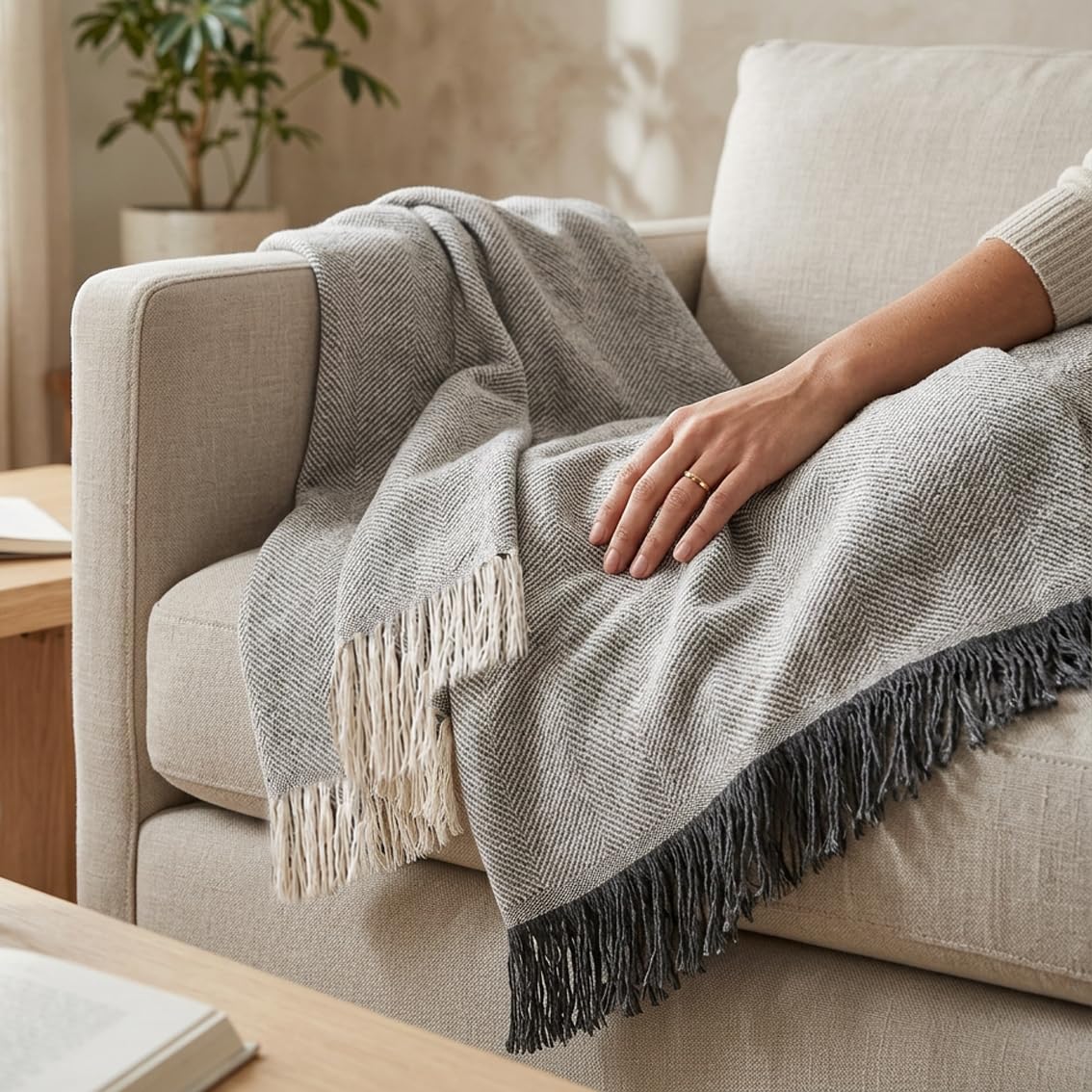 Martina Home Foulard, Tela, Ecru/Grigio, 230x260 cm