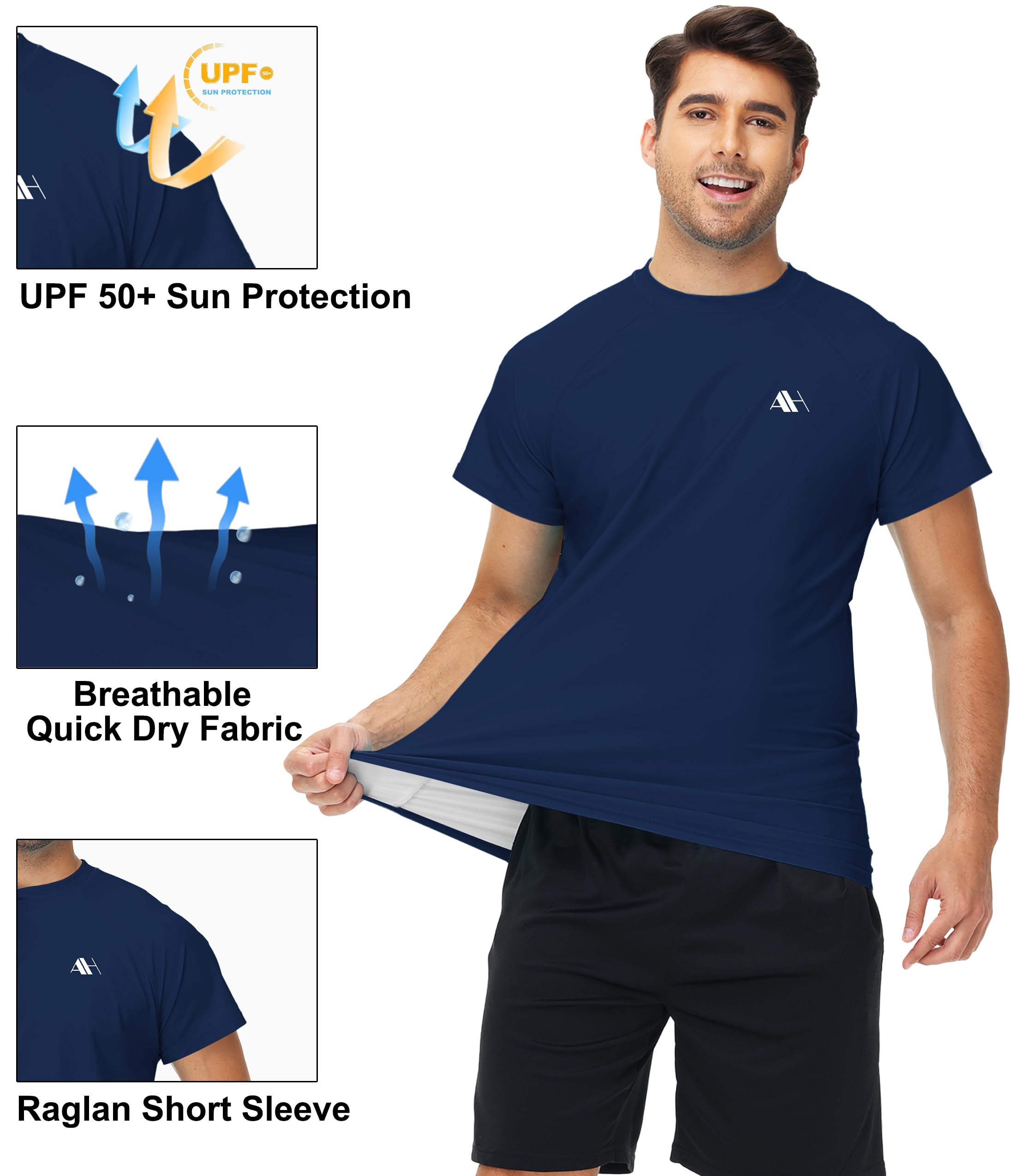 Herren Schwimmshirt Kurzarm UV Schutz T-Shirt Schnelltrocknend Rashguard Sport Shirt