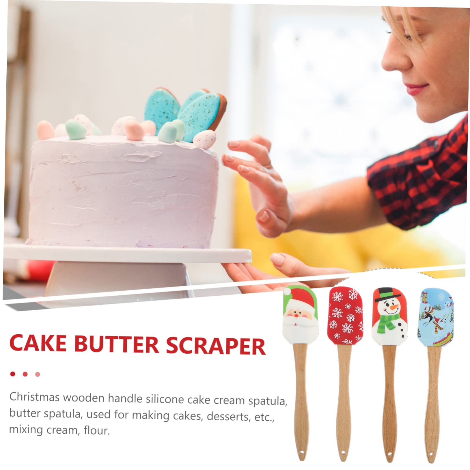 COLLBATH Raschietti per Crema in Silicone Alimentare Natalizi 4 Pezzi, Spatole Flessibili da Forno Manico, Design Creativo Fori per Cucina e Pasticceria