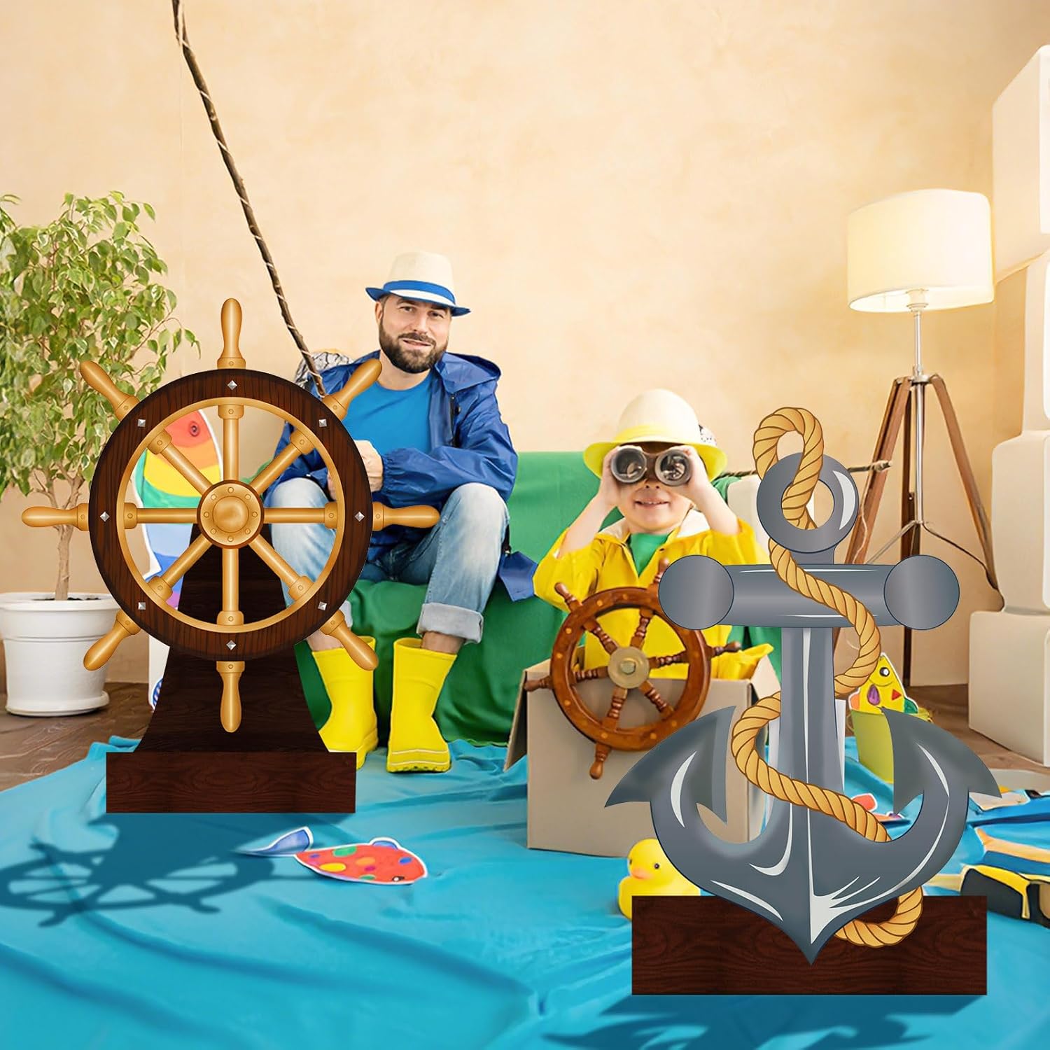 Eaasty 2 Pack 4ft Large Ship Wheel and Anchor Cardboard Cutout Standup for Nautical Party Decoration Pirate Photo Prop Party Back Drops Halloween Decor Vbs Vacation Bible School Supplies Decor
