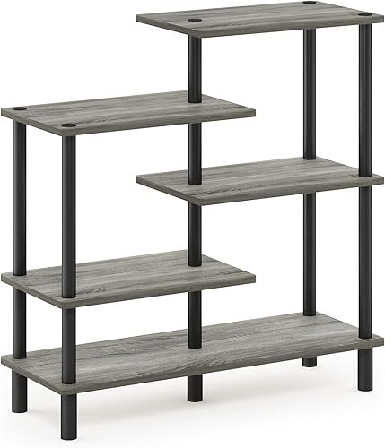 Miniatura 5 de Furinno Turn-N-Tube - Estantería de exhibición acentuada de 5 niveles, color gris roble francés y negro