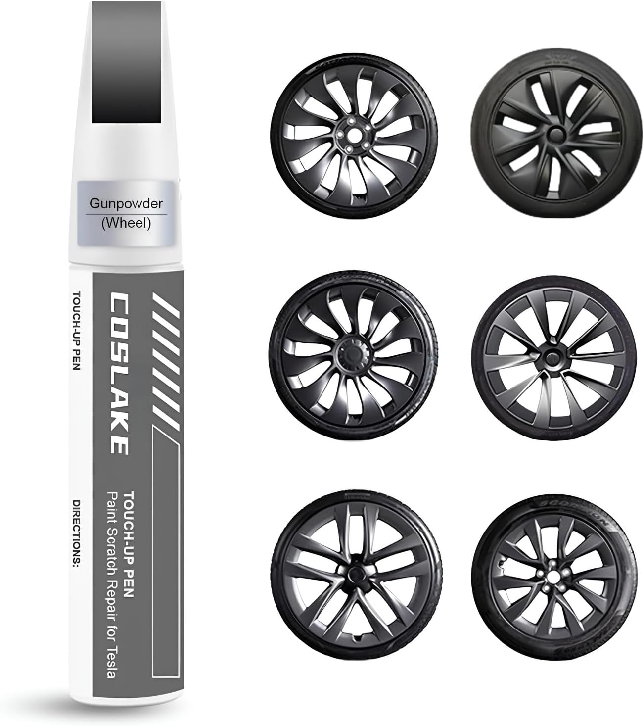 Product image of Rim Touch Up Paint(Gunpowder) for Tesla Model Y/3/S/X Gemini Dark/Uberturbine/Arachnid/Cybersteam/Turbine Wheel, Curb Rash Repair Rim Scratch Repair with Masking Tape & Sandpaper