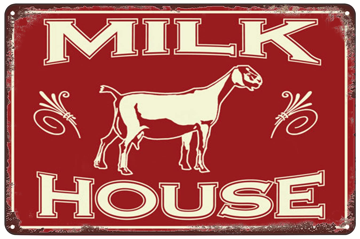 Milk House Dairy Goat Cow Vintage Metal Tin Sign Wall Art Decor Retro Plaque For Market Farmhouse Shop Indoor Outdoor 12"X 16"