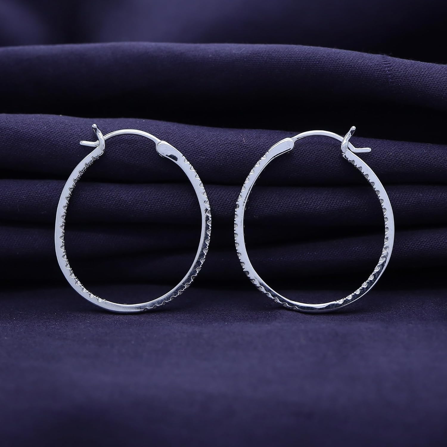 Round Cut White Natural Diamond Hoop Earrings 14K Gold Over Sterling Silver (0.05 Ct)