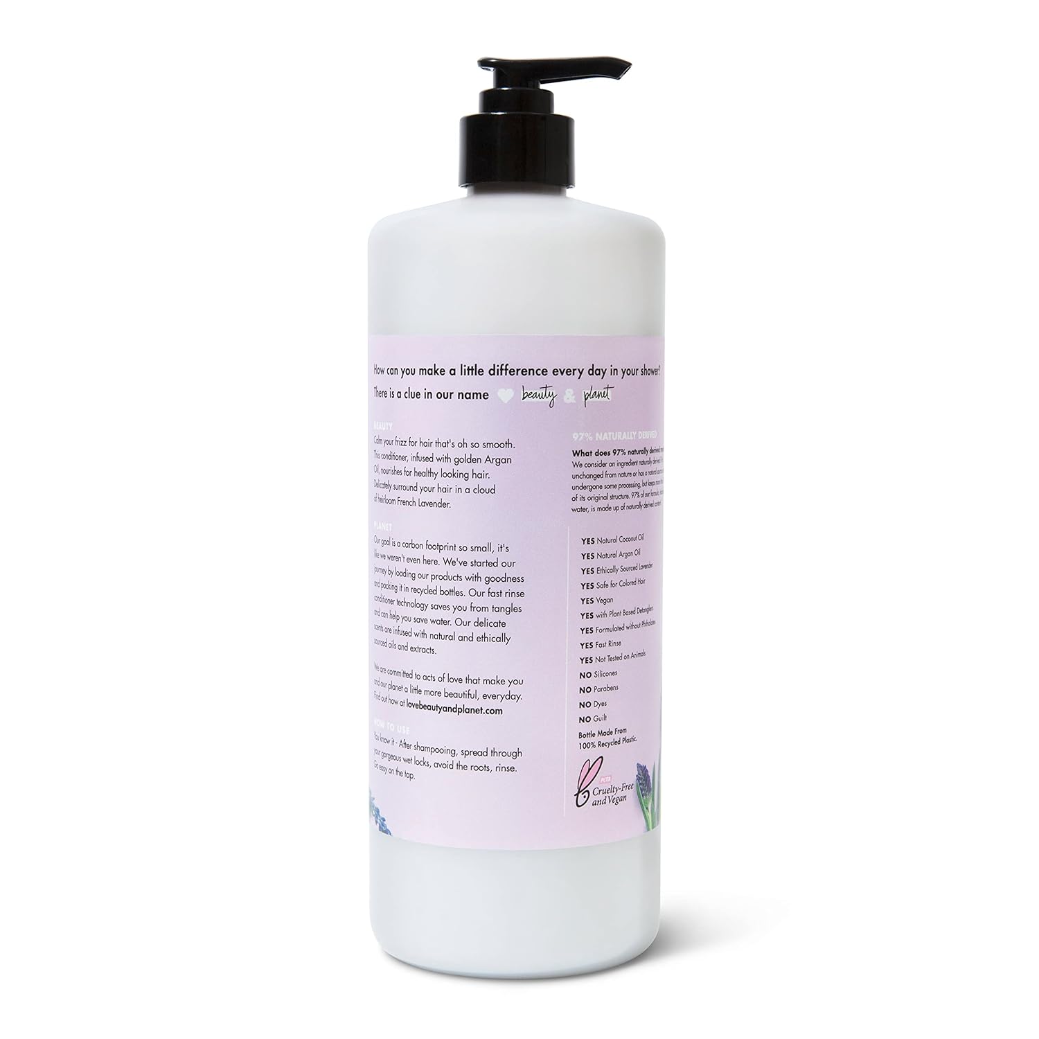 Love Beauty and Planet Smooth and Serene Dry Hair Conditioner Argan Oil & Lavender for Frizz Control Paraben Free, Silicone Free and Vegan Dry Hair Treatment 32.3 oz