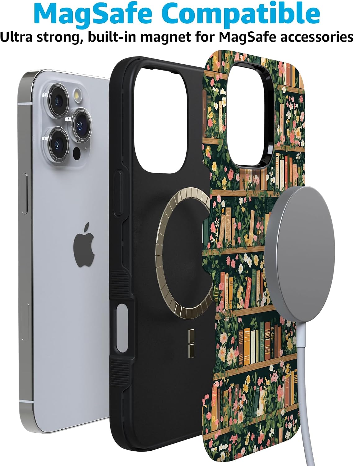 Casely iPhone 16 Pro Max Case | Book Nook | Floral Library | Bold Protective Design | Compatible with MagSafe