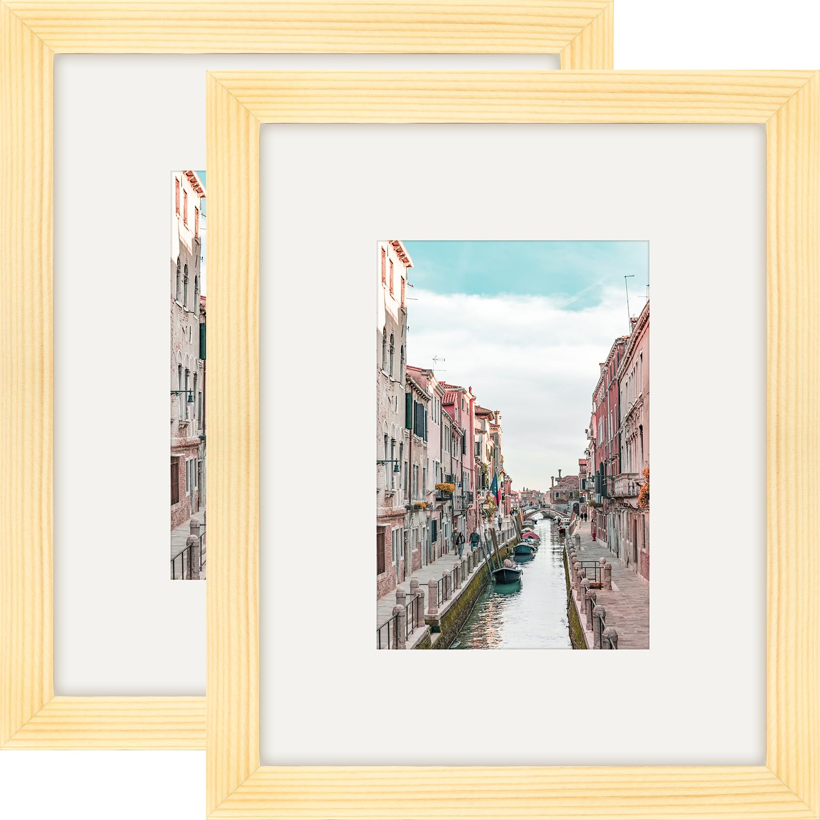 Cornici Per Foto In Legno Massiccio Naturale Con Grana 8 X 10, Confezione Da 2 Per Montaggio A Parete E Da Tavolo-image