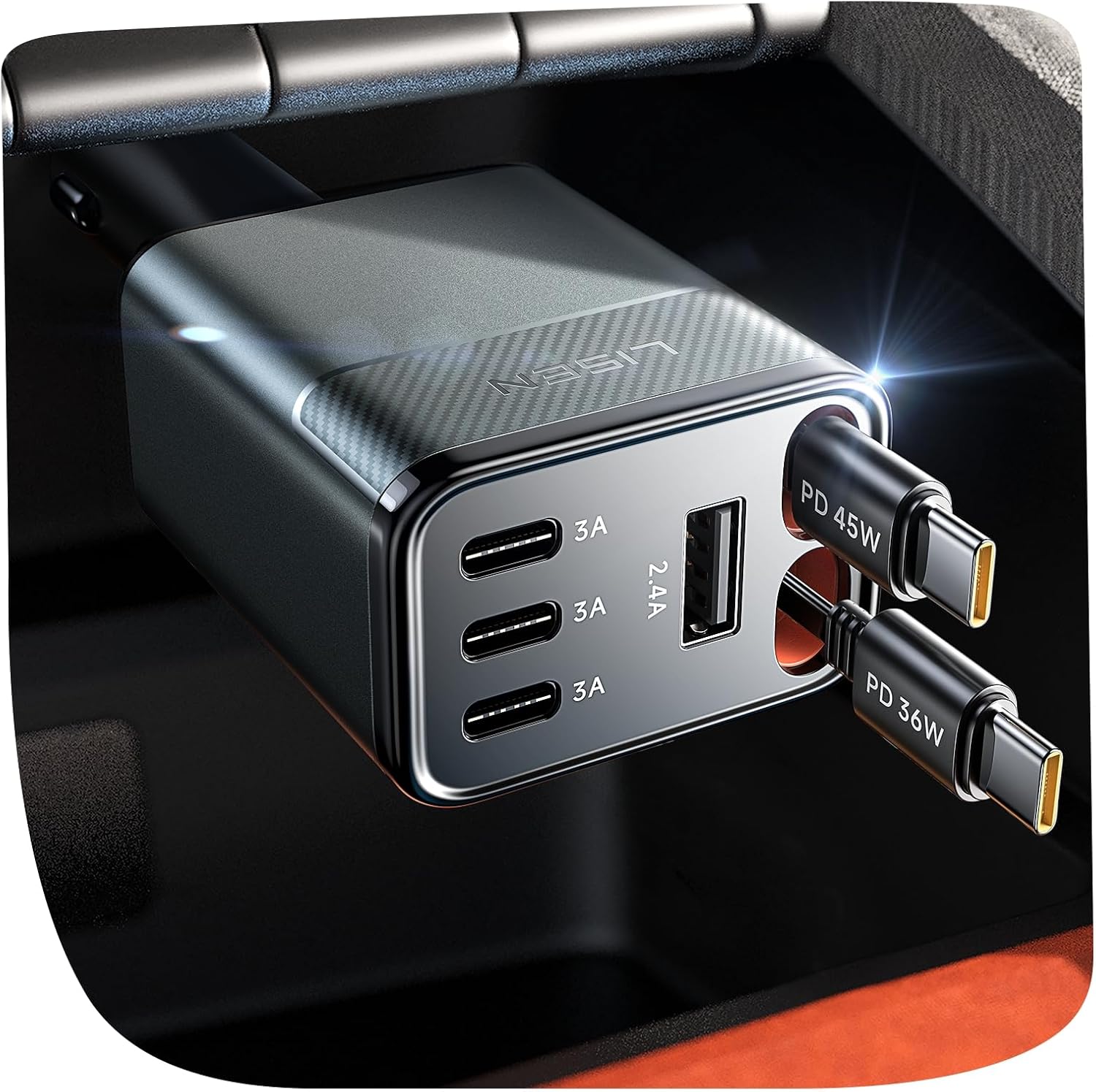 LISEN 138W Retractable USB C Car Charger Fast Charge 6-Port for iPhone 17