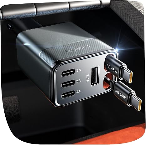 LISEN 138W Retractable USB C Car Charger Fast Charge 6-Port