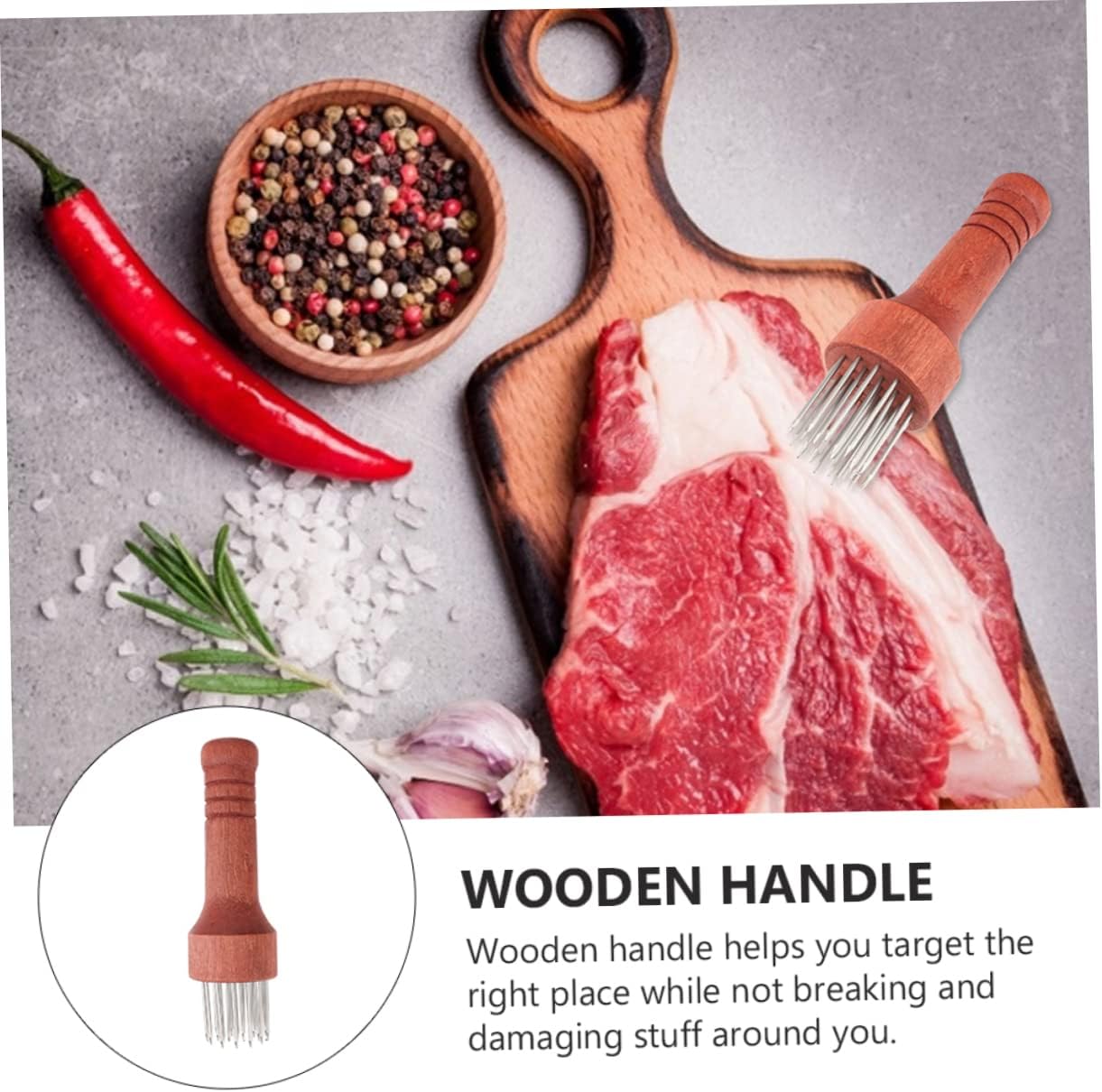 2pcs Stainless Steel Meat Tenderizer Wooden Handle Practical Pounding Tool for Pork Beef and Chicken Easy to Clean and Store Household Kitchen Essential