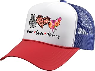 Peace Love Chickens Poultry Farm Chicken Farmer Trucker Hat with Adjustable Mesh Back