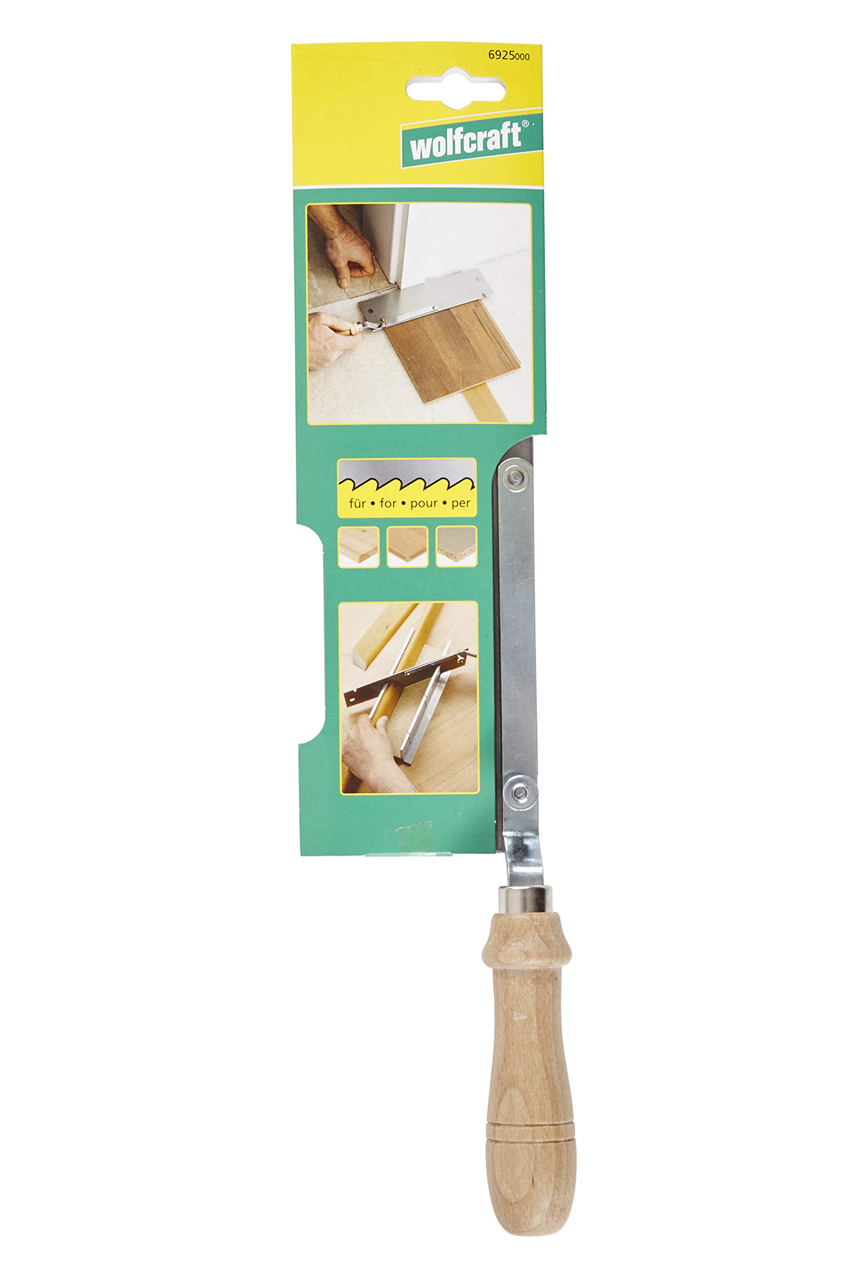 Wolfcraft, supporto per montaggio e taglio 6948200, funzione 2 per taglio obliquo esatto max. 100 mm di altezza & Sega a mano 6925000 (L) con impugnatura angolata e regolabile