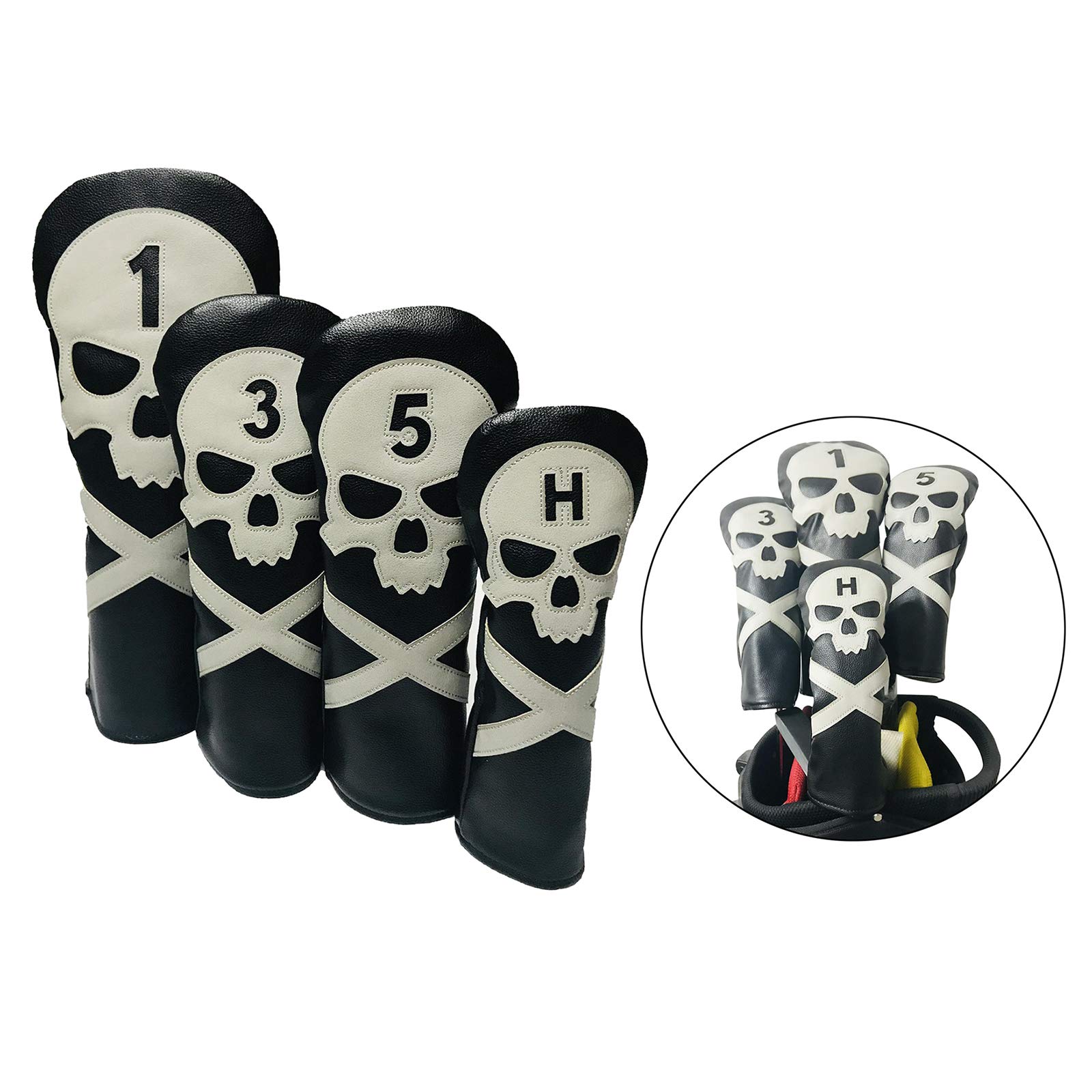 SchläGerkopfhüLlen 4 Stück Pu. Leder Gedruckter Golfholz-Head Cover Golf Club Pu. Lederkopfköpfe Fit Treiberfairway Holz Hybrid Golf SchläGerhauben