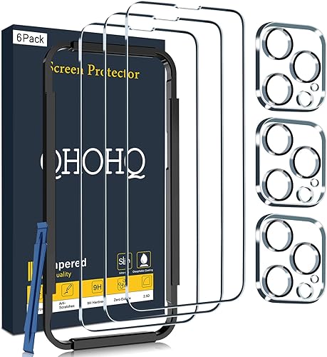 QHOHQ Paquete de 3 protectores de pantalla para iPhone 14 Pro Max de 6.7 pulgadas con 3 protectores de lente de cámara de vidrio templado, ultra HD,