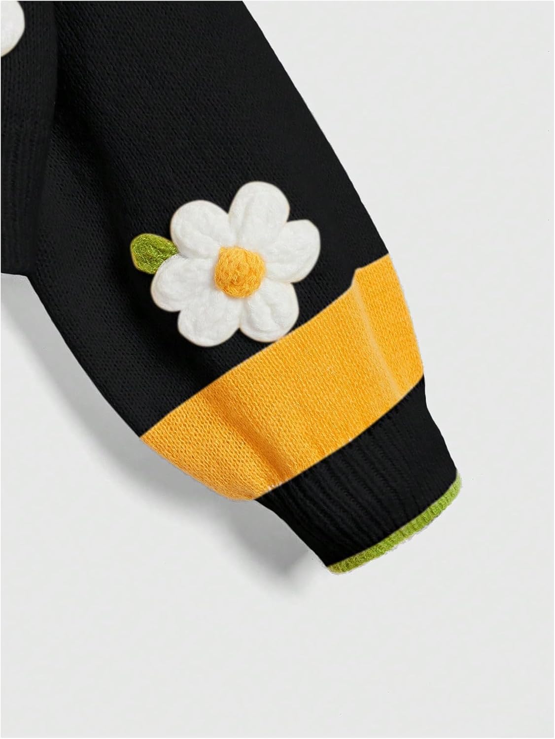 SHENHE Women's Cute Floral Bee Embroidered Crop Cardigan Open Front Lantern Sleeve Knit Sweater - Image 3