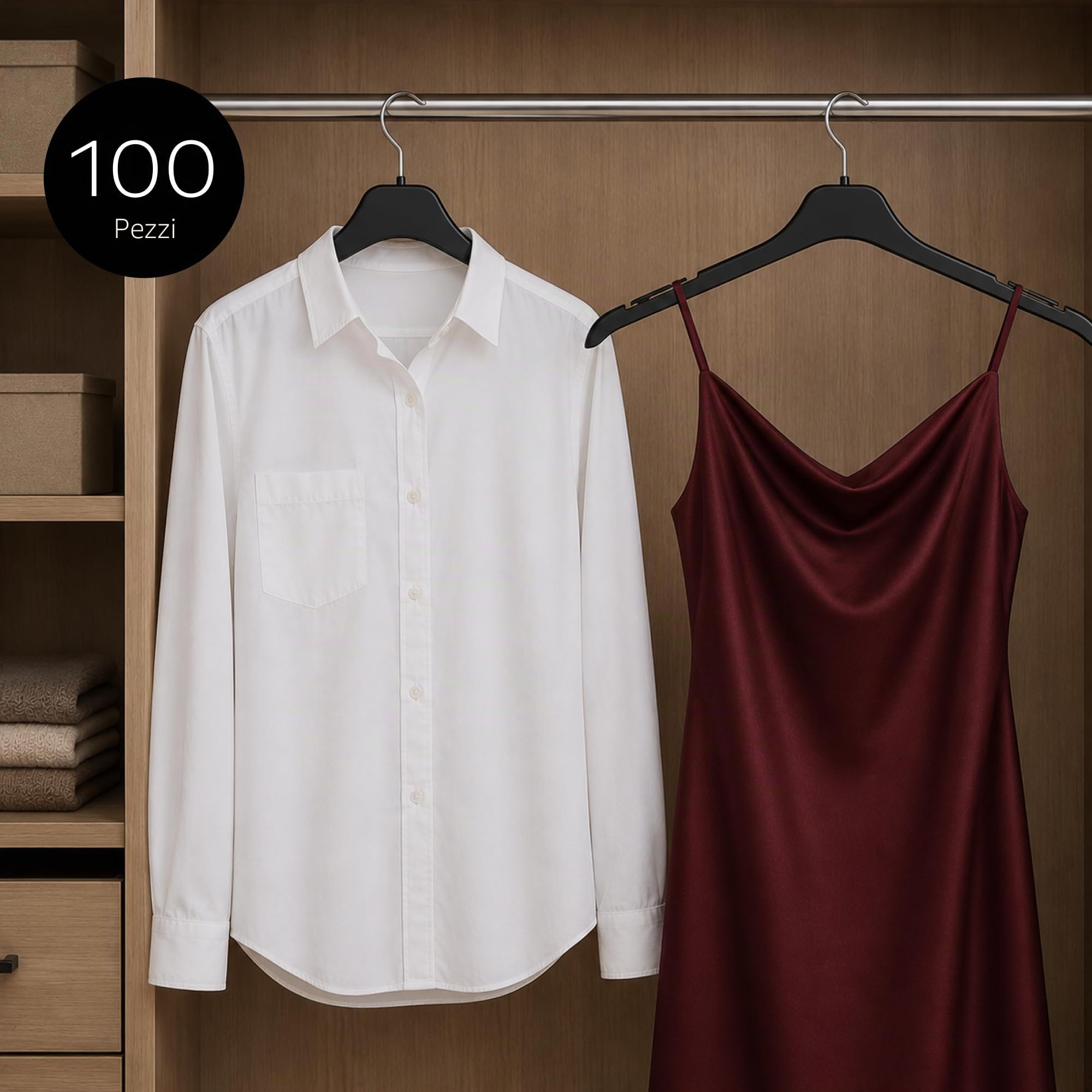 Hangerworld 100 Grucce 43cm in Plastica Nera con Scanalature sulle Spalline per Vestiti Camicie e Maglioni