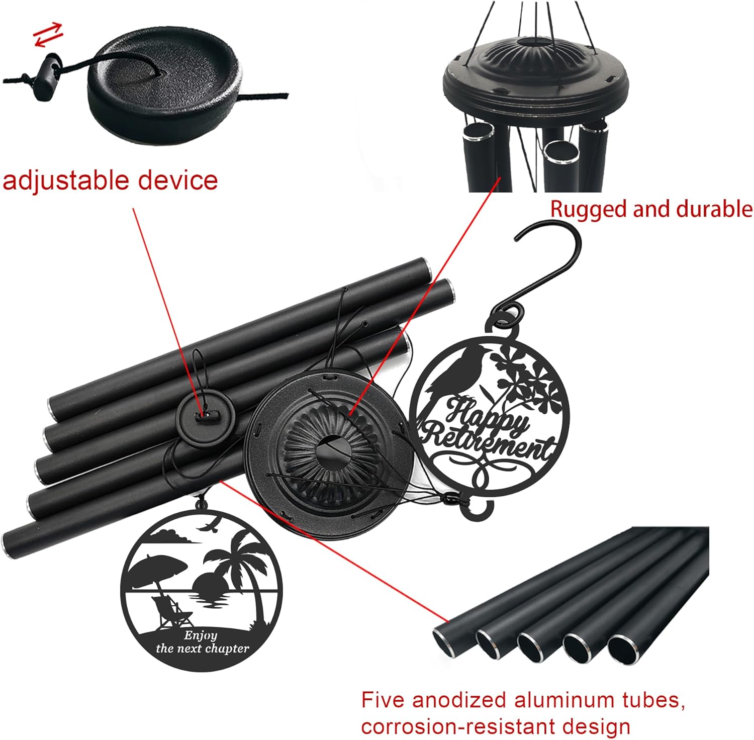 37'' Retirement Gifts Wind Chimes for Woman Men,Happy Retirement Gifts for Coworker Colleague Boss Teachers Nurses Friends,Retirement Decorations - Image 4