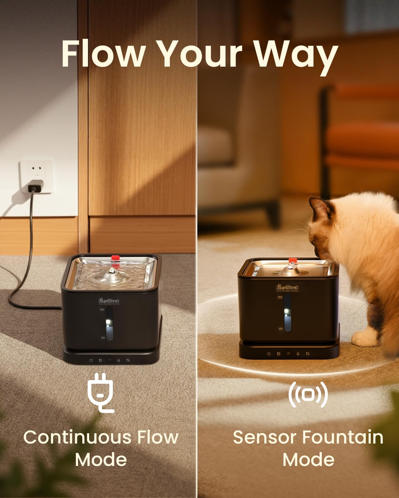 Cordless Cat Water Fountain, 3L/100oz Stainless Steel Tray, Cat Fountains for Drinking, Pet Water Fountains Indoor, Automatic Dog Water Bowl Dispenser, Rechargeable Battery Operated Black - image 5