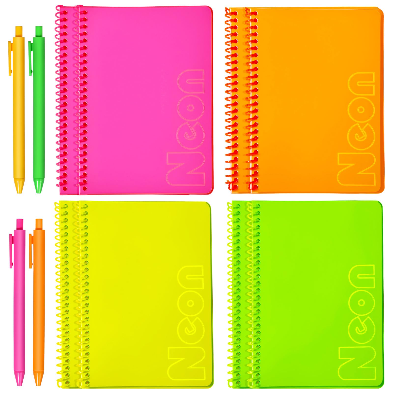 miikoul Confezione da 4 quaderni a spirale A5 fluo, 21,1 x 14 cm, 80 fogli/160 pagine a righe larghe, diari a spirale, con copertina morbida, codificati a colori, per la scuola (4 quaderni) (4