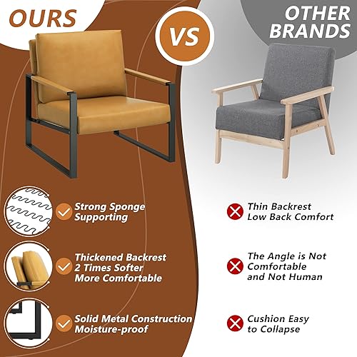 Miniatura 7 de AWQM Leather Accent Chair Set of 2 Sofa Chair with Extra-Thick Padded Backrest and Seat Cushion Single Sofa for Living Room Bedroom, Black Metal