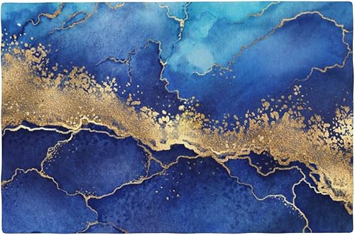 Miniatura 10 de Fiokroo Juego de 4 manteles individuales con textura de mármol con línea dorada, manteles individuales antideslizantes resistentes al calor, Textura