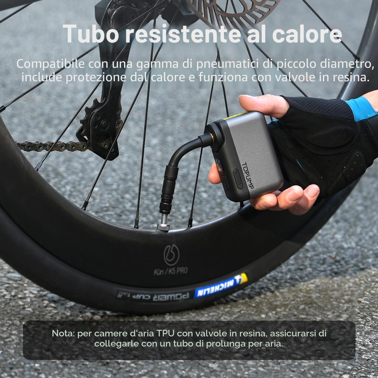 TOPUMP Mini Pompa Elettrica per Bicicletta 120 PSI con Manometro, Valvola Presta e Schrader, Auto Stop