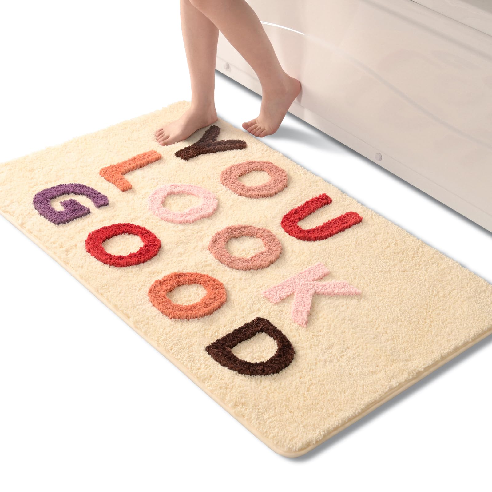 QJHOMO You Look Good Bath Mat Cute Beige Bathroom Rugs Funny Colorful Rug, Non Slip Floor Mat Cool Home Decor, Soft Microfiber Bathmat Machine