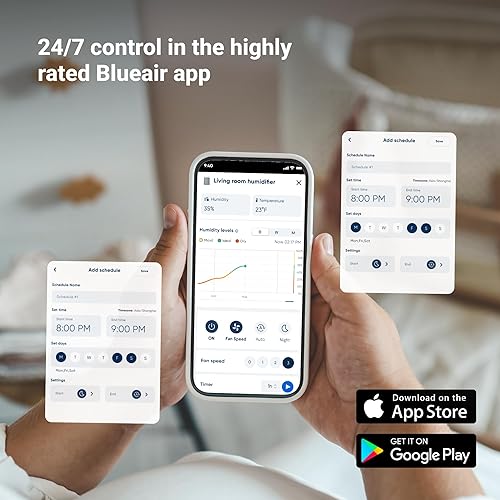 Miniatura 7 de BLUEAIR Humidificador inteligente prémium para habitaciones grandes, dormitorios, mejor sueño con tecnología de niebla invisible evaporativa,