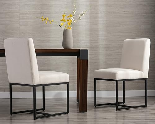 Miniatura 18 de CIMOTA Juego de 4 sillas de comedor modernas de lino, sillas de comedor de mediados de siglo, sillas laterales tapizadas de tela sin brazos con base