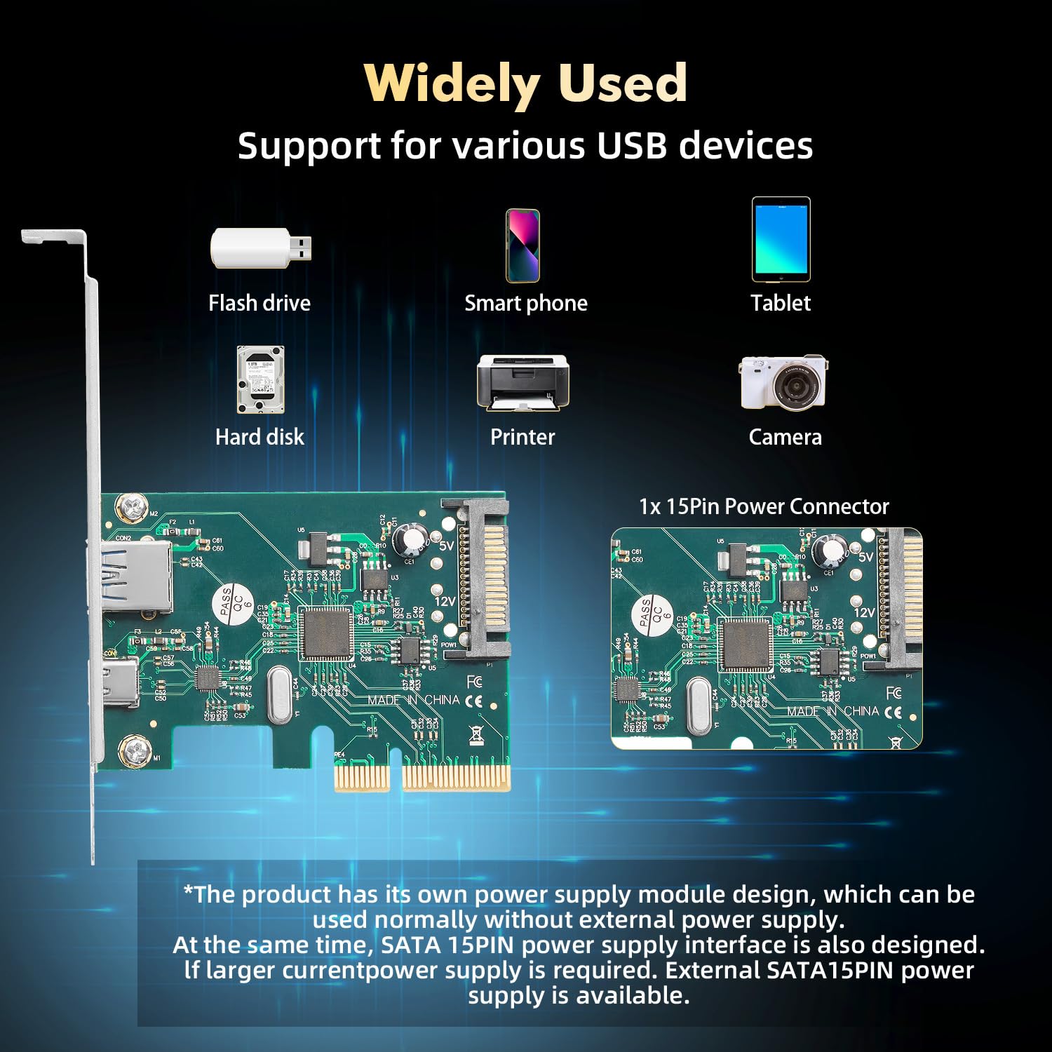 Tarjeta Gráfica Externa Binardat PCIE To USB 3.0 Expansion Card, 2 USB Type- A And 1 USB Type-C Ports, Self-Powered, Low Profile Bracket, USB3 Hub Controller Adapter For Windows 10/11 Ide A Usb - View #3