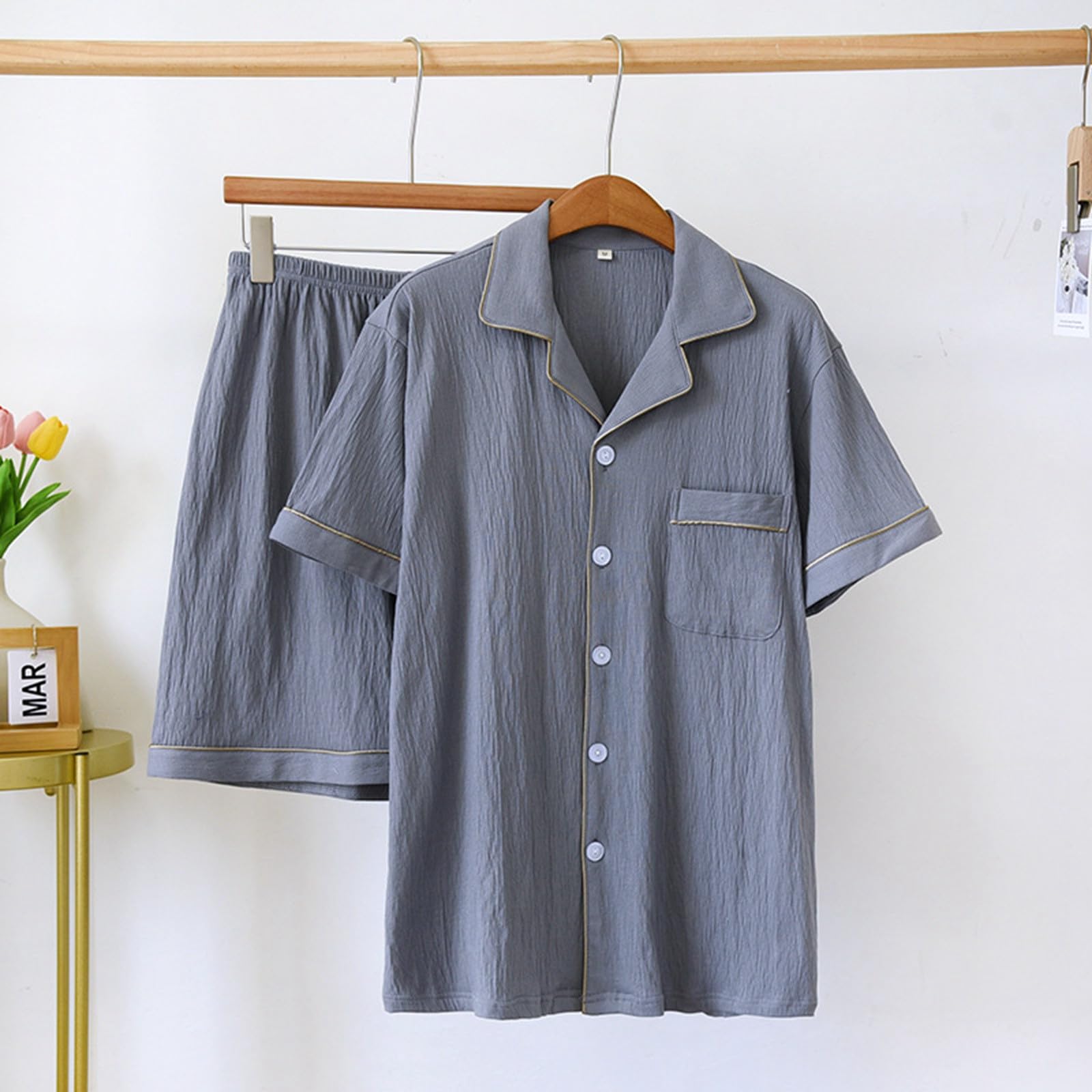 Pigiama Uomo Estivo Corto, Leggero Pigiami Due Pezzi Da Uomo a Maniche Corte Modello Carino Stampa E Pantaloncini Comodo Estivo Cotone Pigiami Ragazzo Set Pigiama Estivo Da Uomo Sleepwear Loungewear