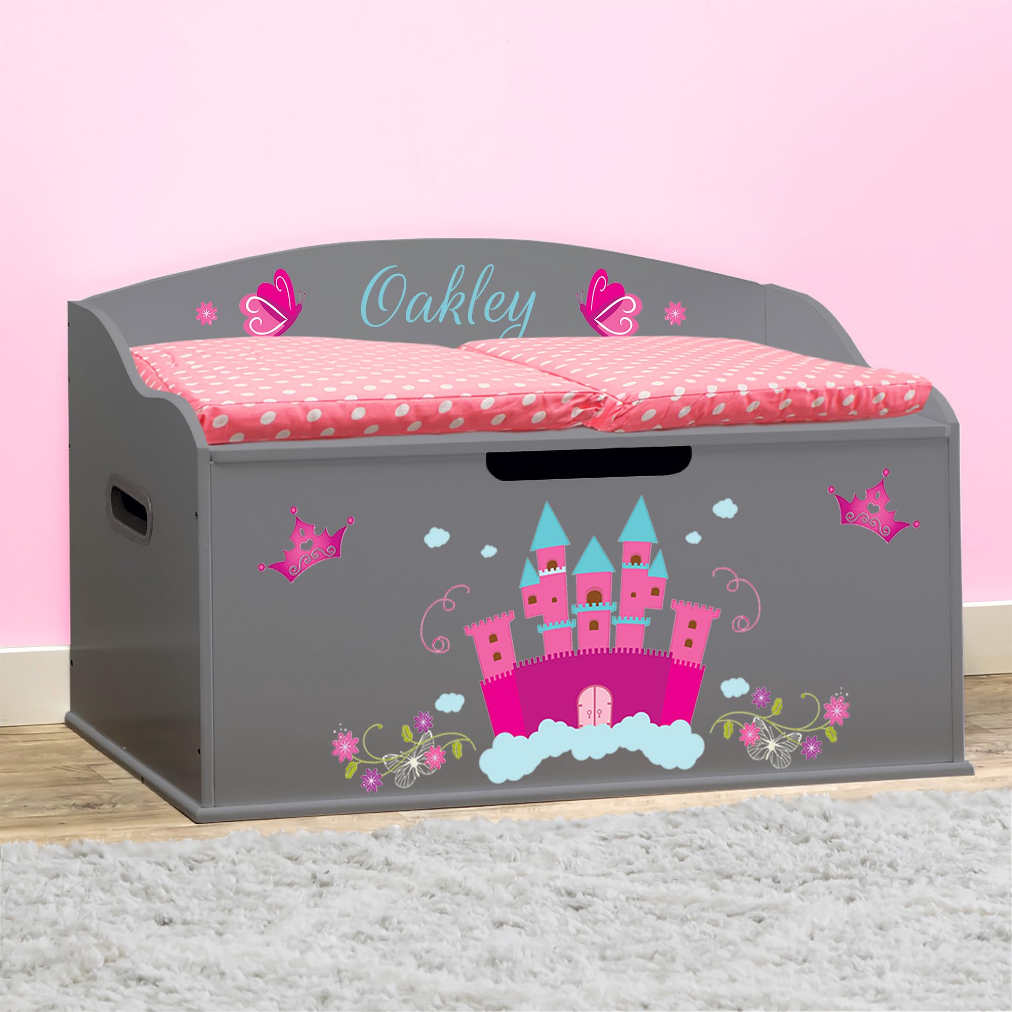 DIBSIES Personalized Creative Wonders Toy Box, Princess, 30 x 19.25 x 18 inches, Soft-Close Lid (Dovetail Grey)