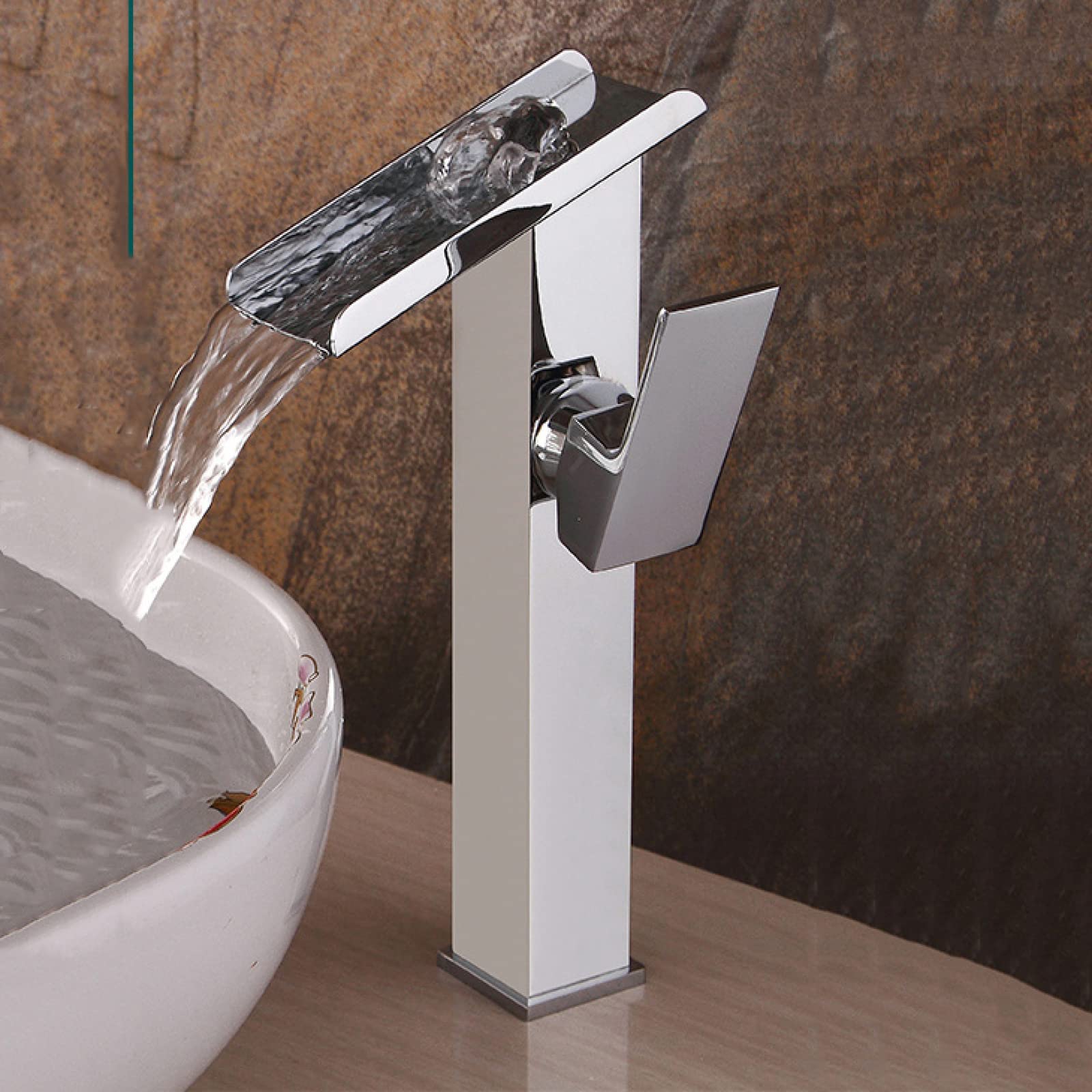 Robinet cascade salle de bain mitigeur chaud froid à poignée unique chromé