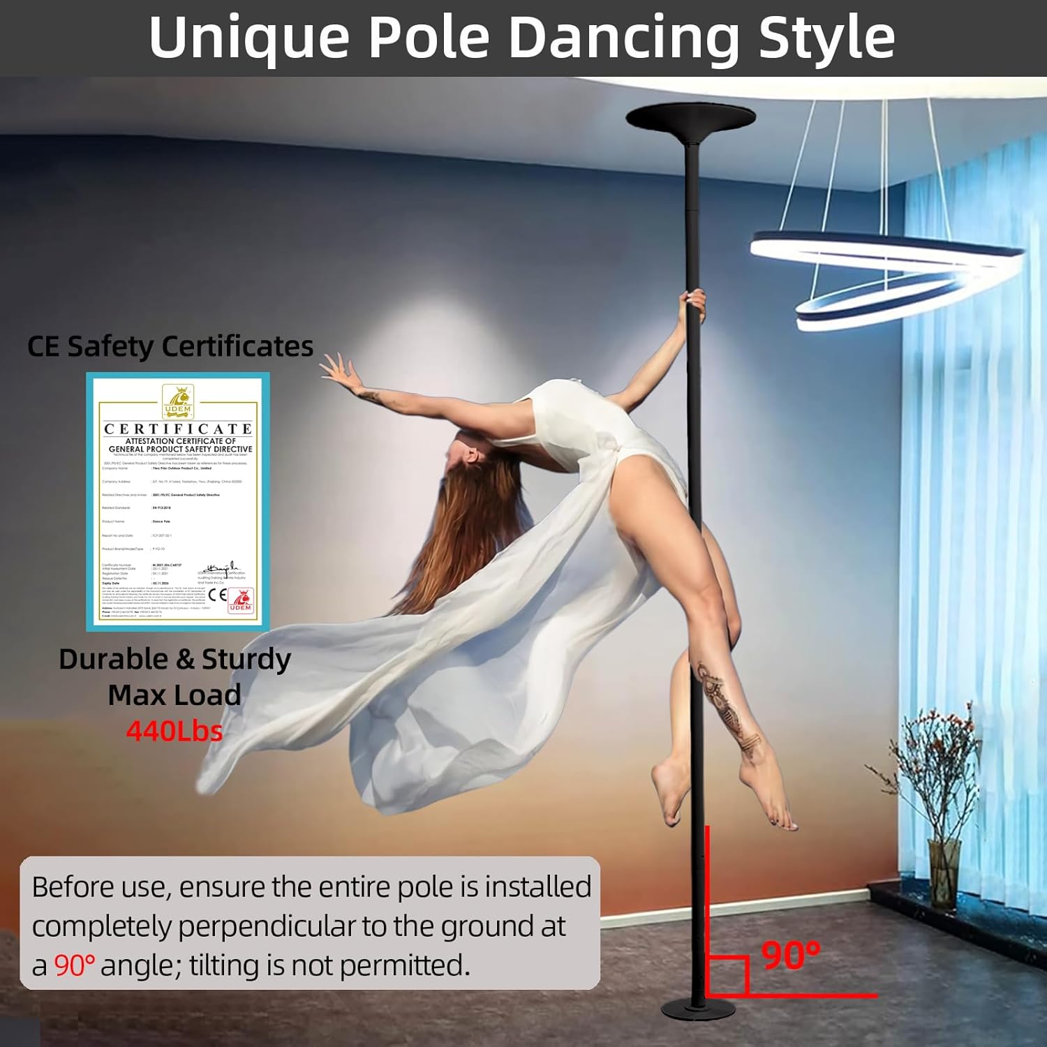 PRIOR FITNESS Premium Dance Pole Removable 45mm Spinning & Static Dancing Pole Heavy-Duty Steel Pole Dancing Pole, Adjustable Height Professional Grade Excellent for Home Exercise Club Gym