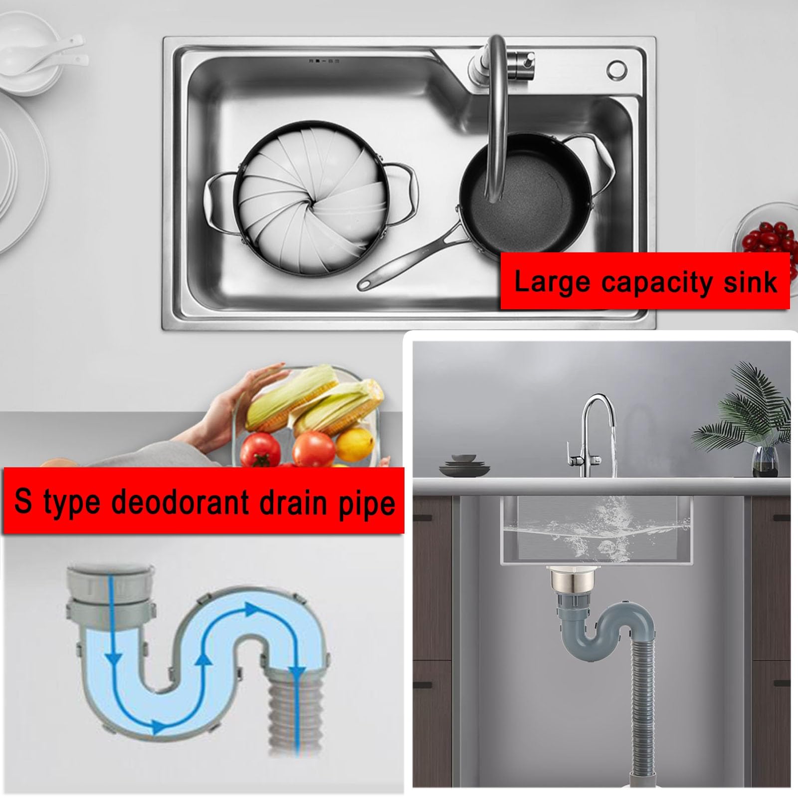 Küchenspüle Für Außen Innen, Wandhängendes Edelstahlspüle Spülbecken Mit Wasserhahn Und Drainage-Komponenten, Einzelbecken Gewerbe-spülbecken Mit Ständer, Kratzfest, Rostschutz