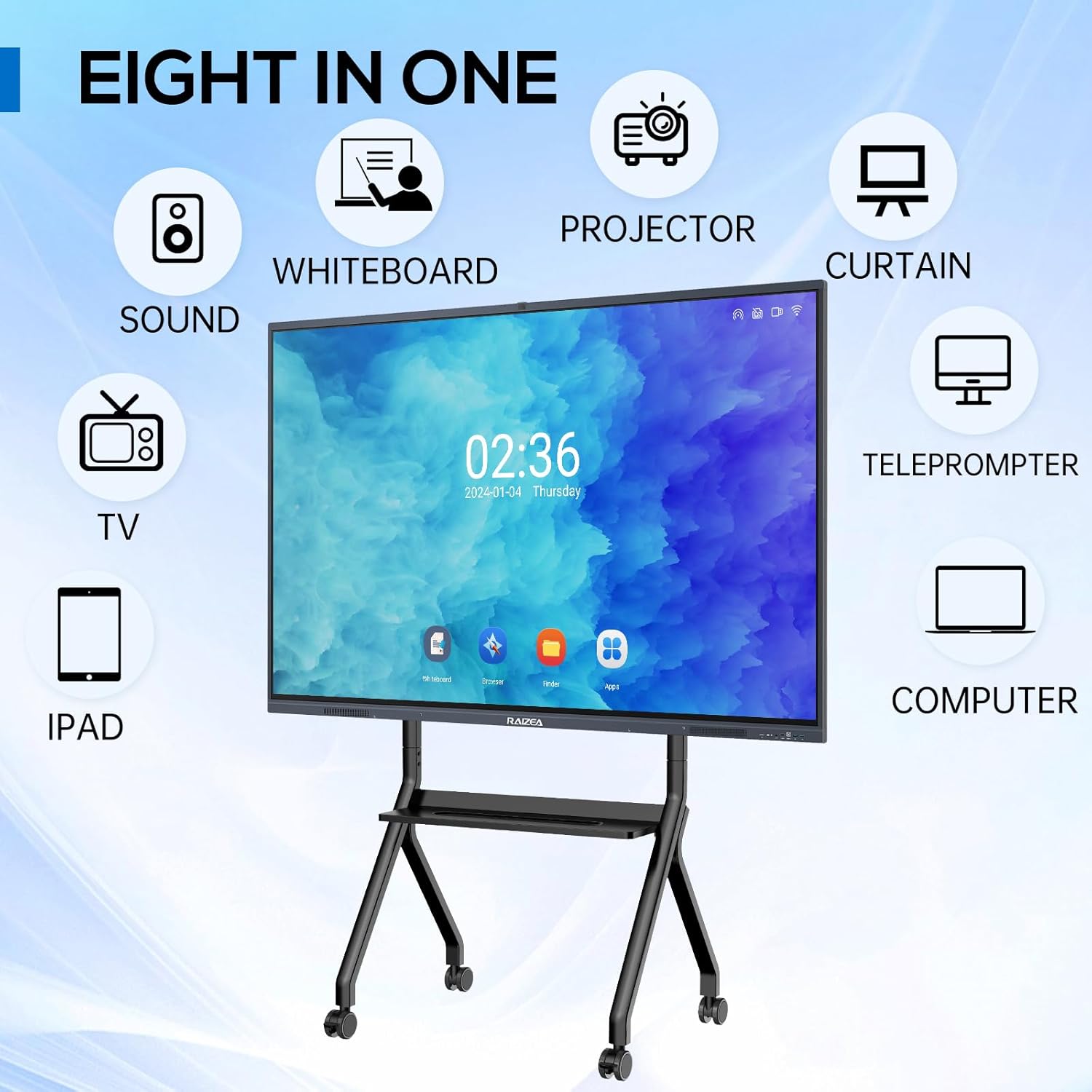 65" Smartboard Interactive Whiteboard w/Mobile Smart Board Stand, Electronic White Board w/13MP Camera,Touch Screen Digital Whiteboard for Office