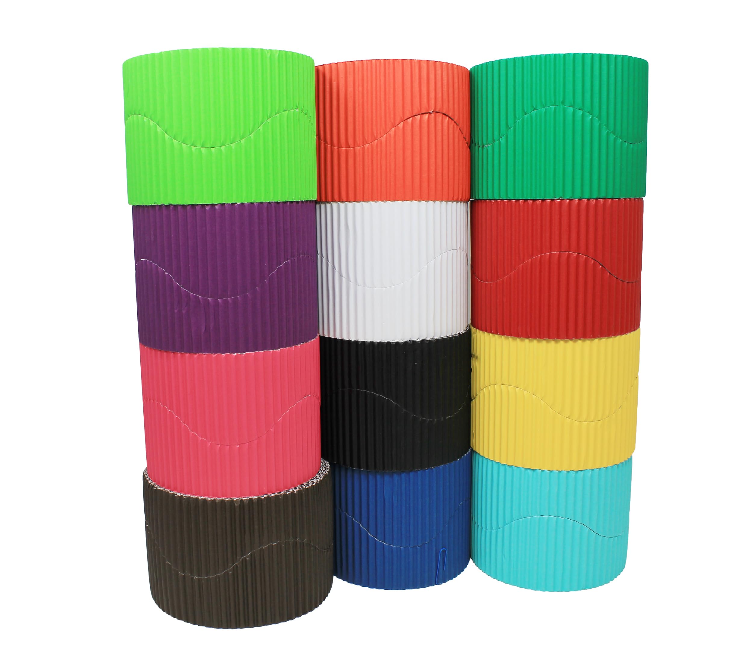 Bright Ideas Corrugated Border School Displays, (Pack of 12 Rolls) in Assorted Colours, 10cm x 7.5m. BI7868.