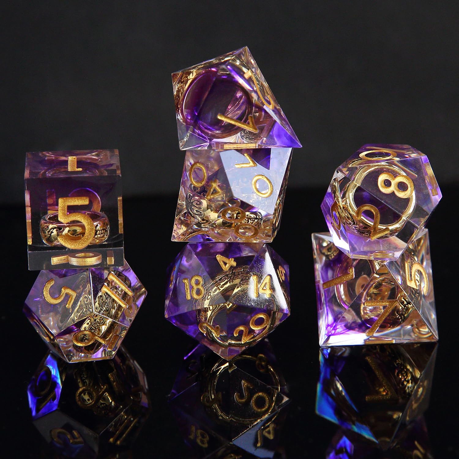 Lord of The Rings DND Dice Set 7pcs D4 D6 D8 D10 D12 D20 D% Polyhedral Handmade Resin D&D Dice for Dungeons and Dragons Pathfinder Roll Playing Table Games RPG MTG Games with Gift Box