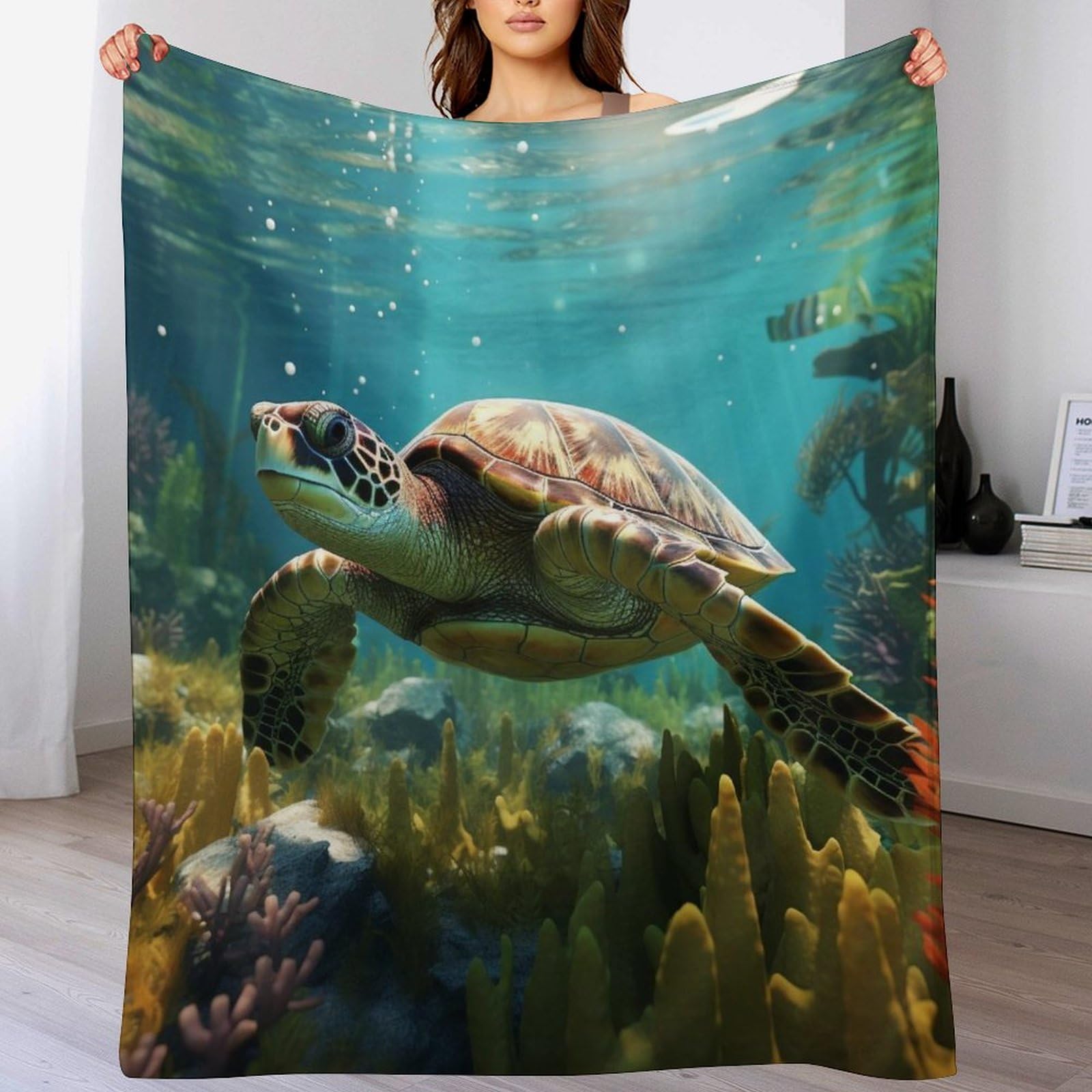 Couverture polaire tortue en flanelle chaude et facile à laver