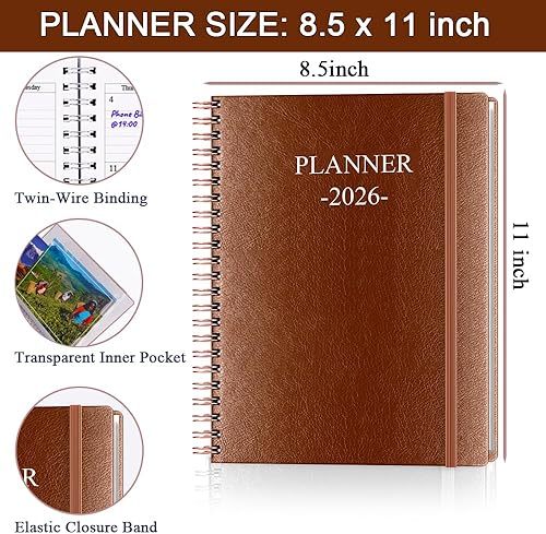 Miniatura 5 de Agenda 2026 - Agenda semanal y mensual desde enero de 2026 a diciembre de 2026, 8.5 x 11 pulgadas, pestañas de 12 meses, bolsillo interior, cubierta
