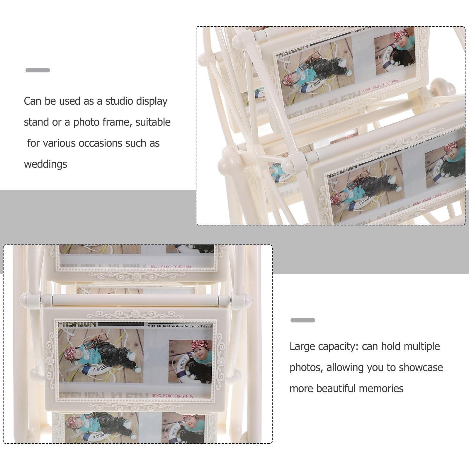 Cabilock Cornice Foto Ruota Panoramica Rotante in Abs Bianca | Ampia Capienza, Facile da Pulire, per Matrimoni e Compleanni, Design Creativo e Forma Unica