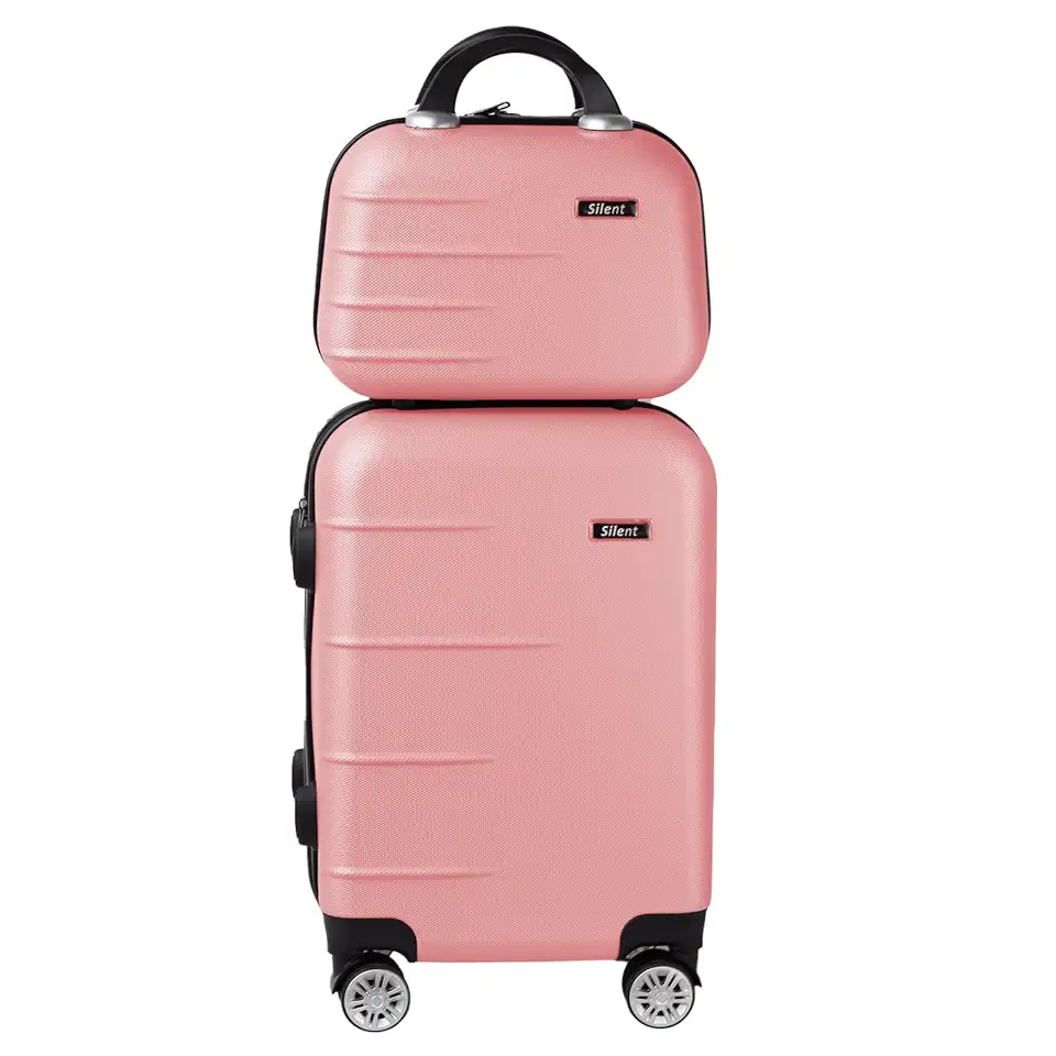 Kit Mala de Bordo Silent Ipanema + Frasqueira - Padrão ANAC | Rígida em ABS | 4 Rodas Duplas 360° | Cadeado Numérico Integrado | Leve e Resistente (Rosa Candy)