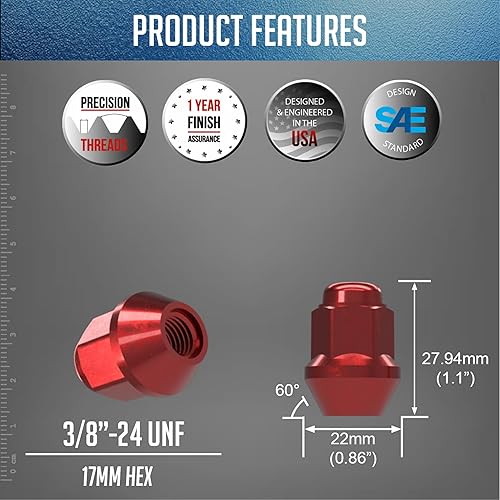 Miniatura 3 de Wheel Accessories Parts Paquete de 16 tuercas hexagonales rojas de 0.669 in 38-24 ATVUTV (rojo, 38 x 24)