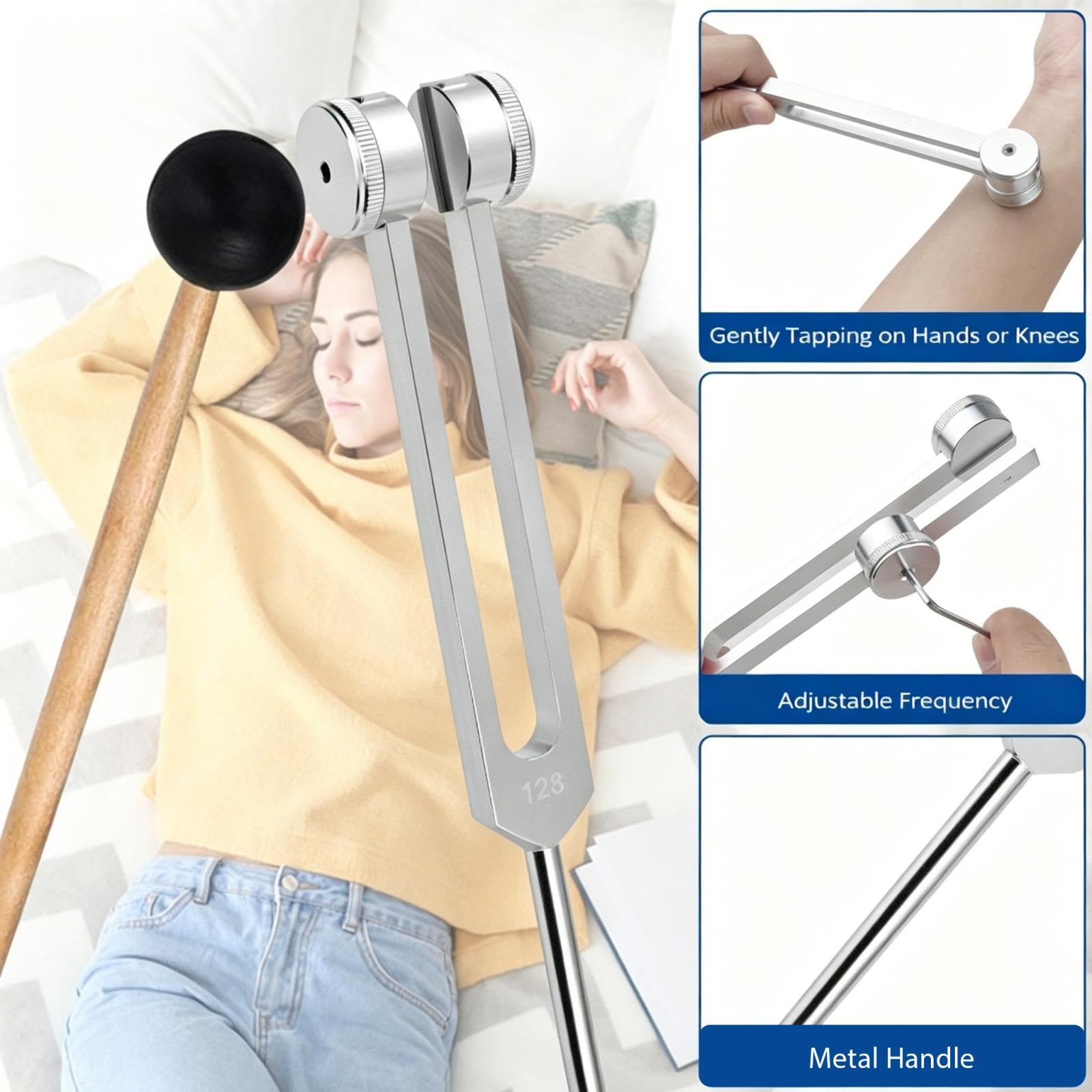 Juego de Diapason 128 Hz, Diapasones Terapéuticos de Aleación de Aluminio, Respuesta de Frecuencia Precisa, para Terapia de Chakras, Terapia de Sonido, Yoga, Meditación y Relajación