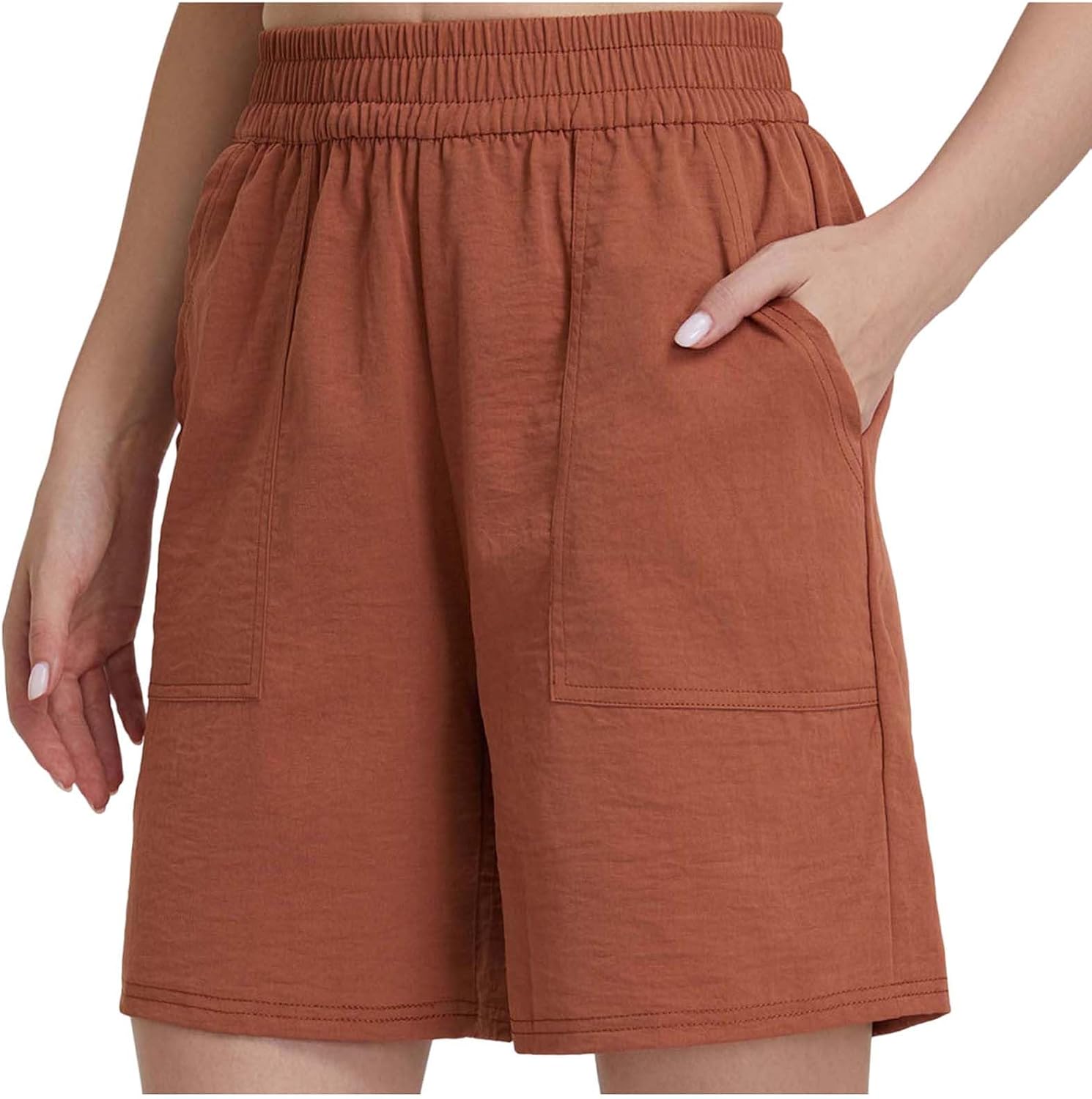 Womens Bermuda Shorts for Women with Pocket Womens High Waisted Solid Long Shorts for Running Workout Athletic