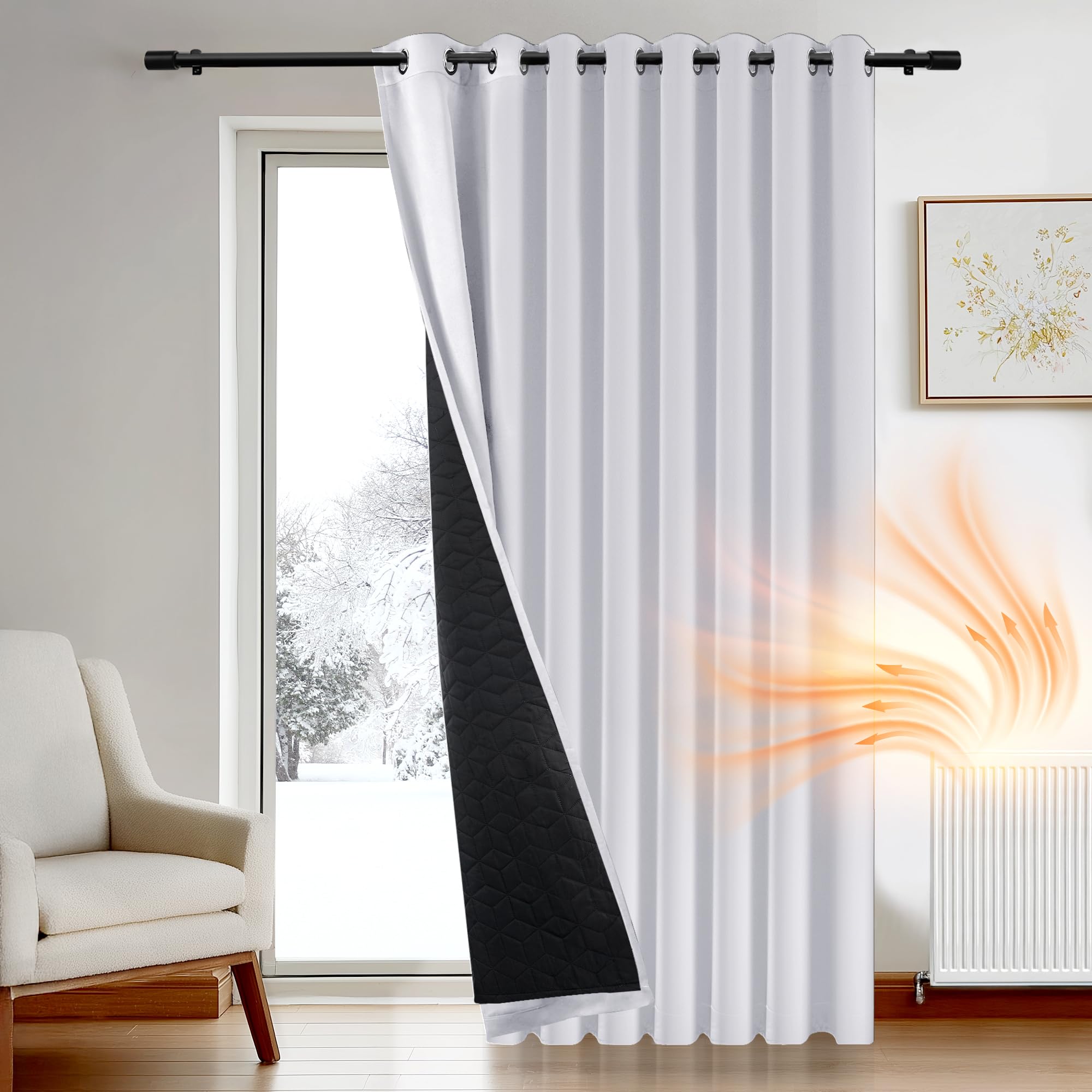 Deconovo Thermal Curtain for Door, Extra Wide Window Panel with Thick Microfiber Quilted Lining, Eyelet Blackout Curtain for Bedroom, W 110" x L 96", Silver Grey, 1 Panel — image 1