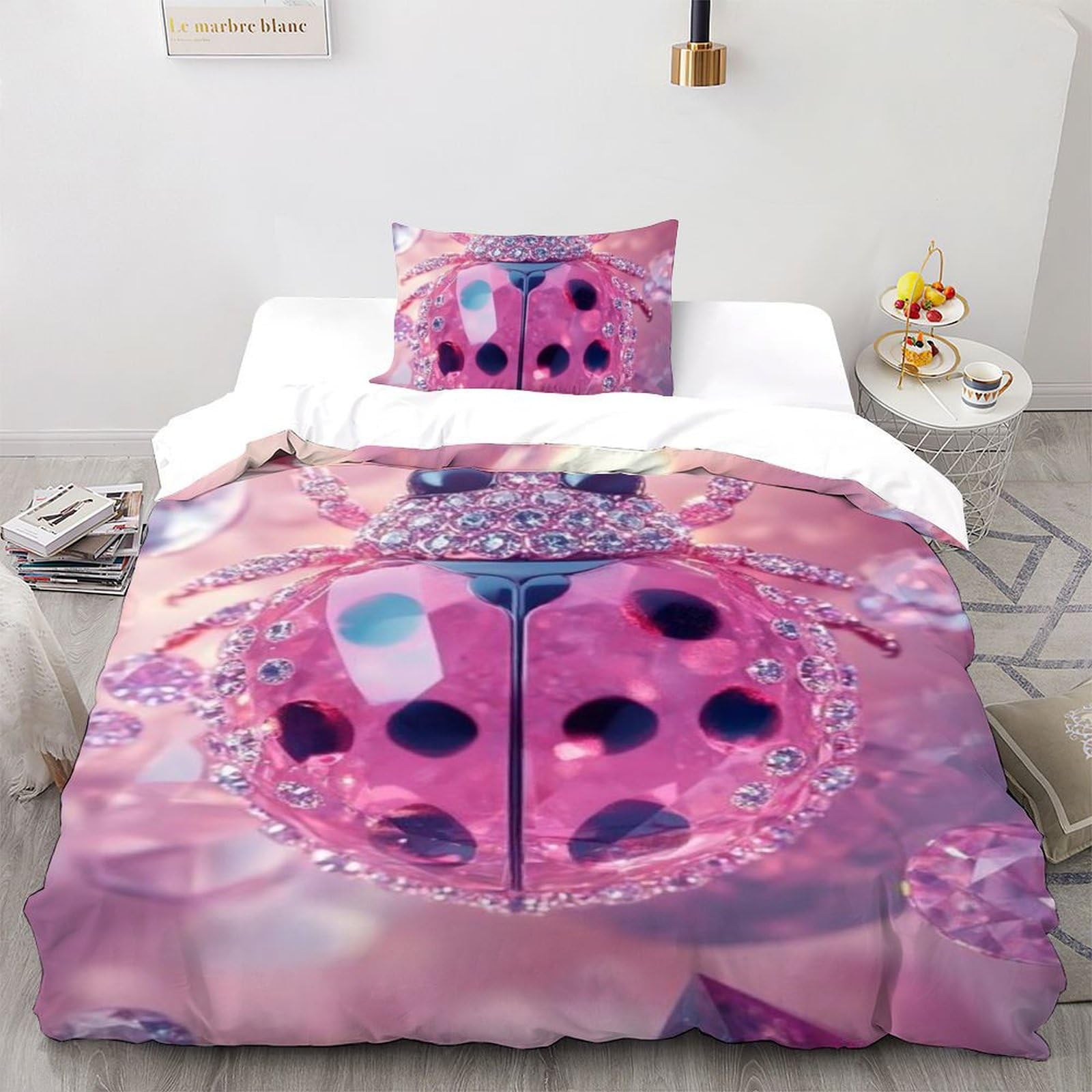 Housse de couette 135x200 coccinelle imprimé 3D literie microfibre garçon